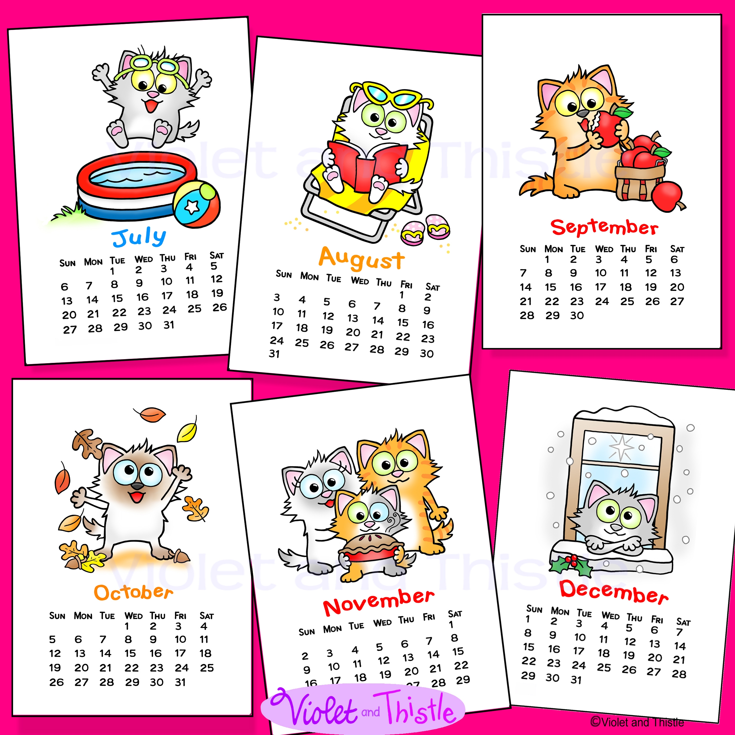 2025 Cat Calendar Monthly Printable Year Long Cute Cats Parent Christmas Gift Teacher Appreciation Made By Teachers