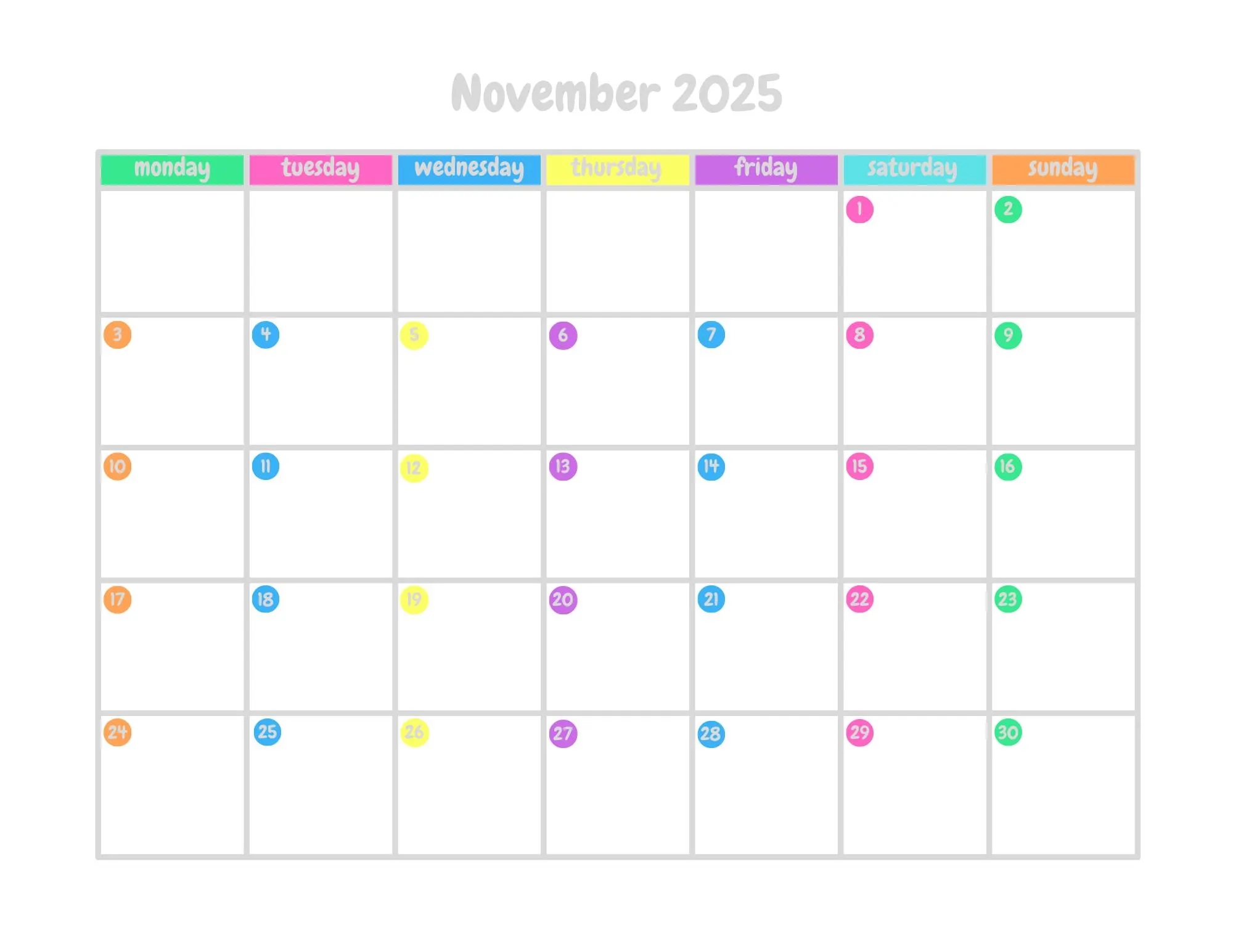 2025 Colourful Calendar 12 Month Dated 11 X 8 5 Inches Horizontal Printable Calendar Page PDF Printable Instant Digital Download Etsy