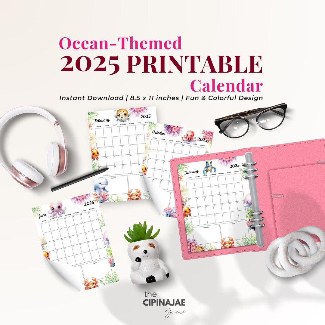 2025 Cute Ocean themed Printable Calendar Colorful Monthly Planner With Notes Priorities Section Instant Download 8 5 X 11 PDF CJAN963 Etsy