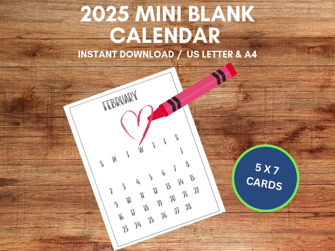 2025 Dated Mini Calendar Printable 5x7 Blank Instant Download US Letter And A4 Etsy Ireland