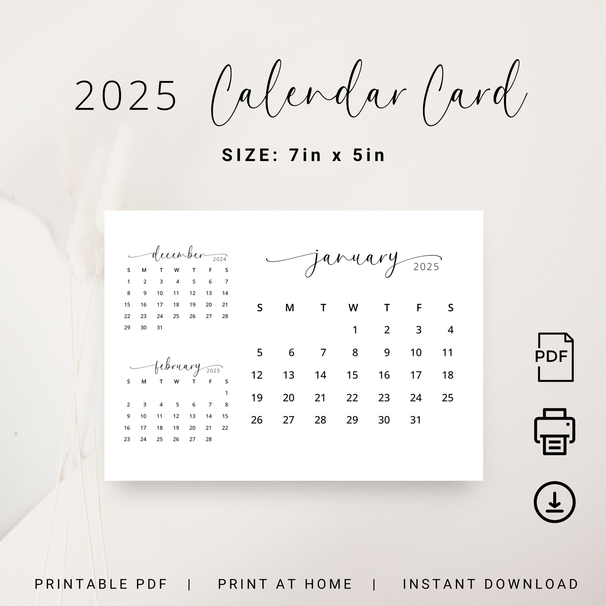 2025 Desk Calendar 2025 Small Calendar 5x7 Horizontal Calendar Card 7x5 In Printable Calendar Pocket PDF Previous And Next Month Elegant Etsy
