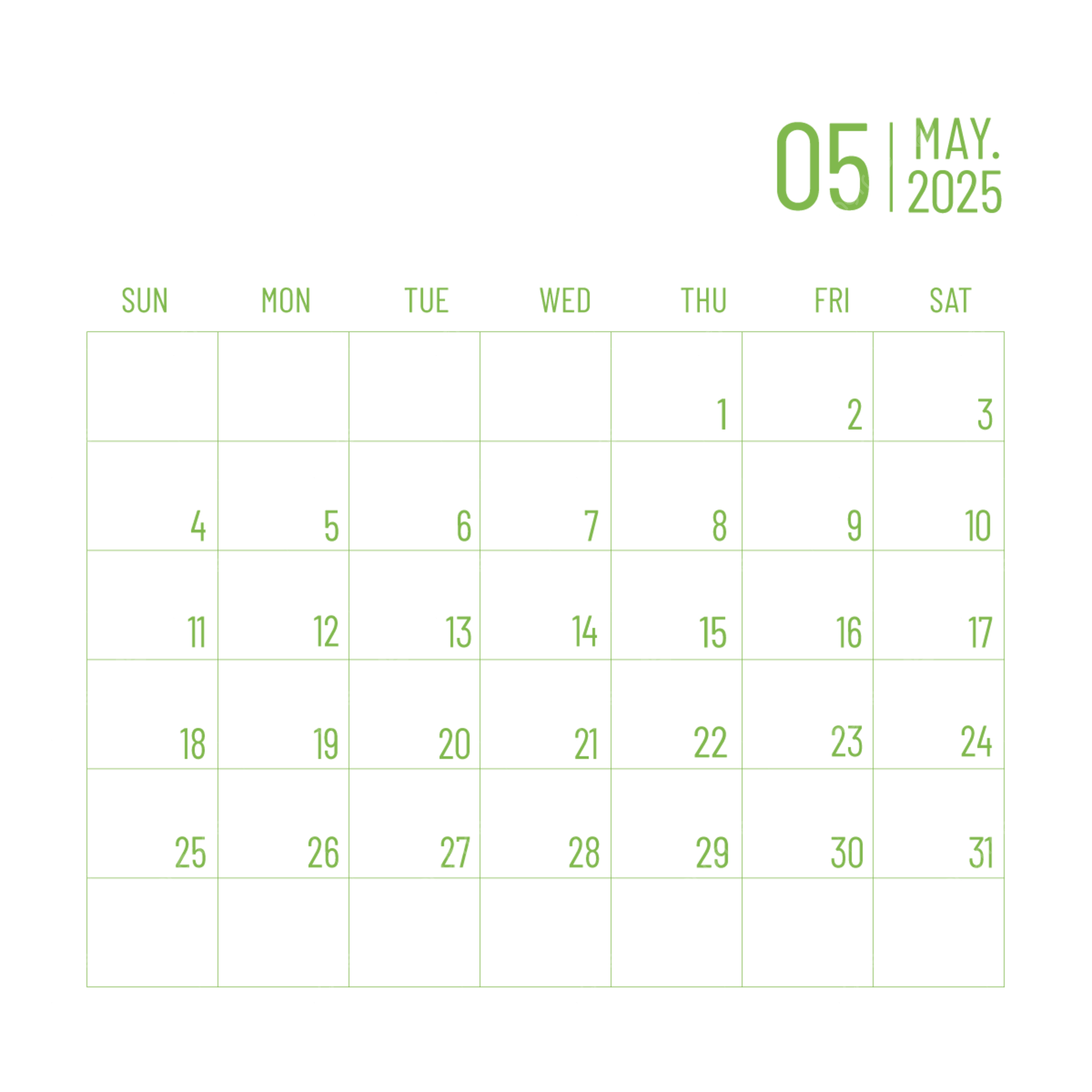2025 Blank Vector Calendar