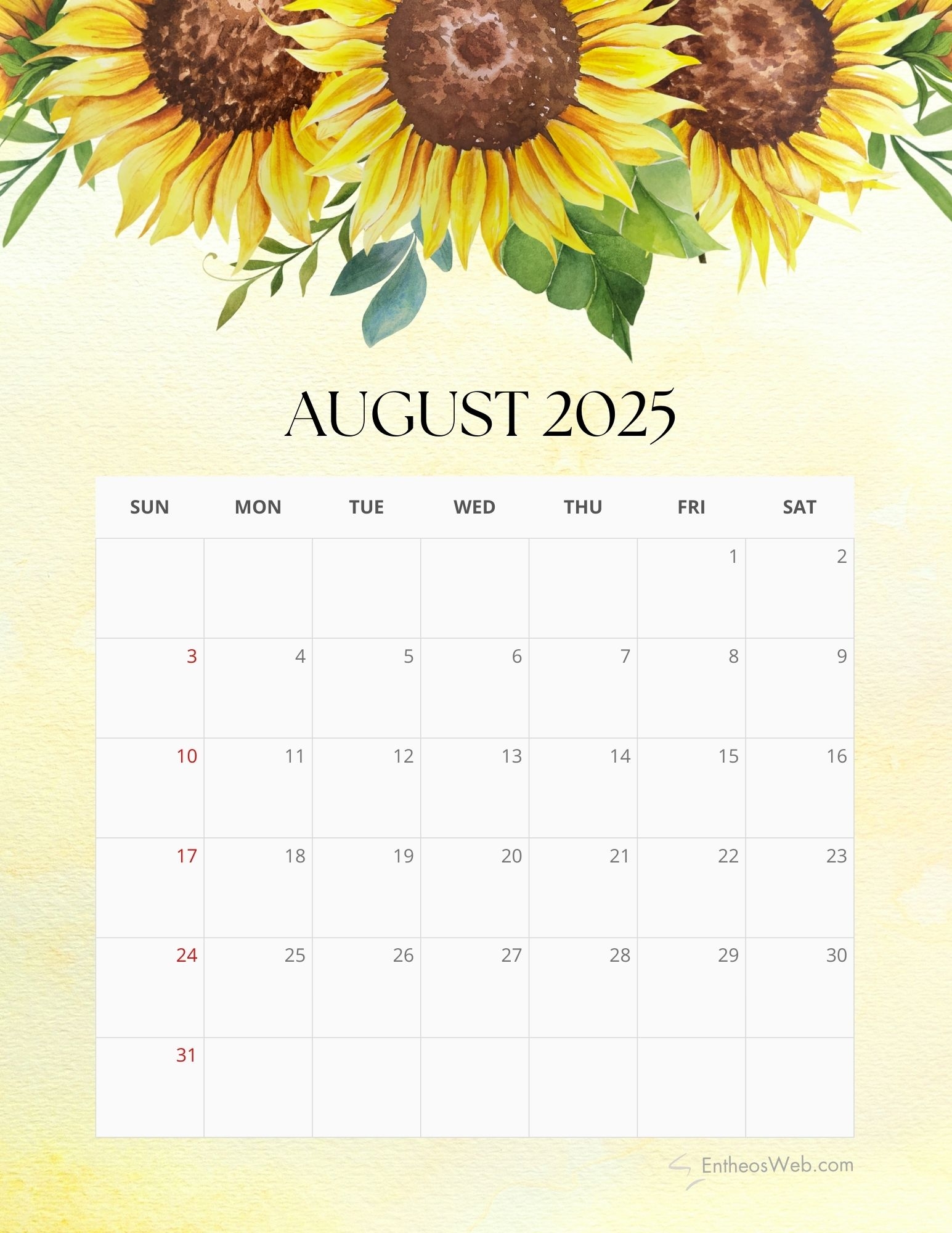 2025 Floral Monthly Calendar Free PDF Printable EntheosWeb