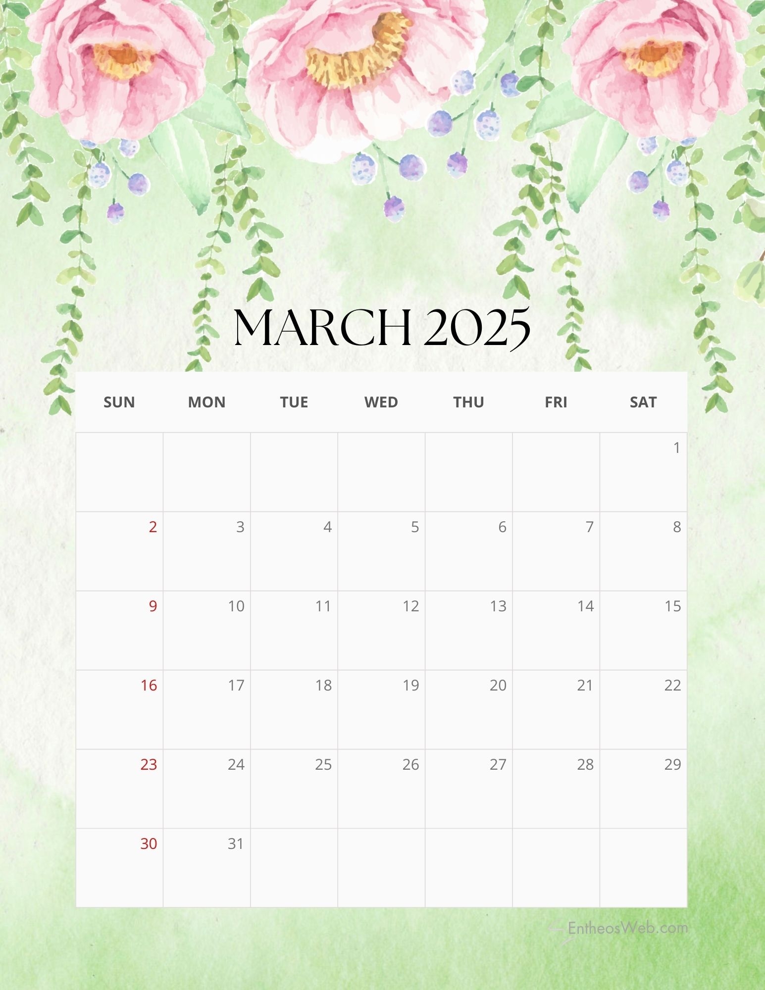 Calendar Spring 2025 Blank