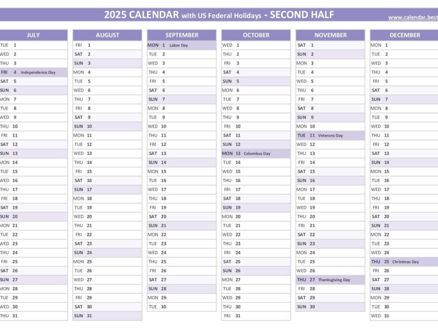 2025 Half Year Calendar To Print