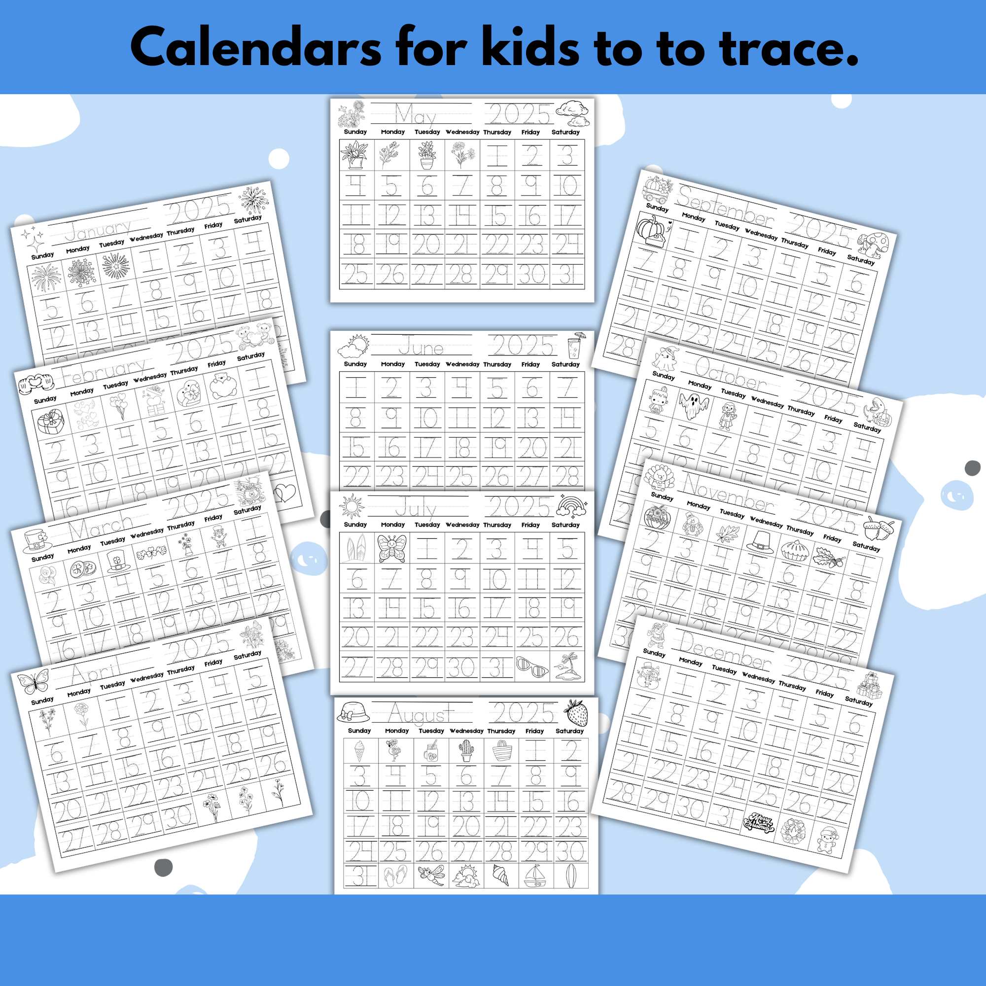 2025 Kids Traceable Calendar Printable Mess For Less Shop