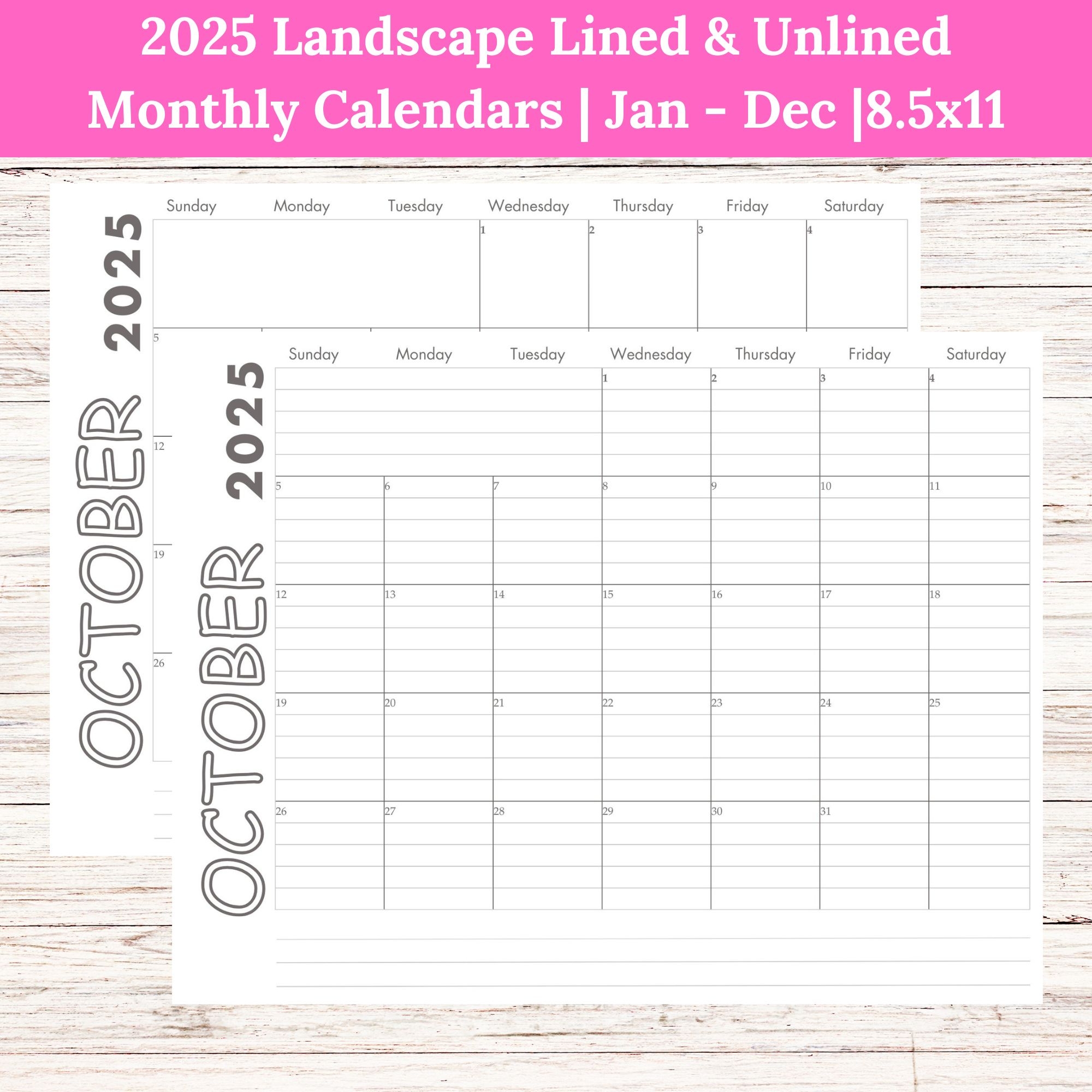 Blank October 2025 Calendar Landscape