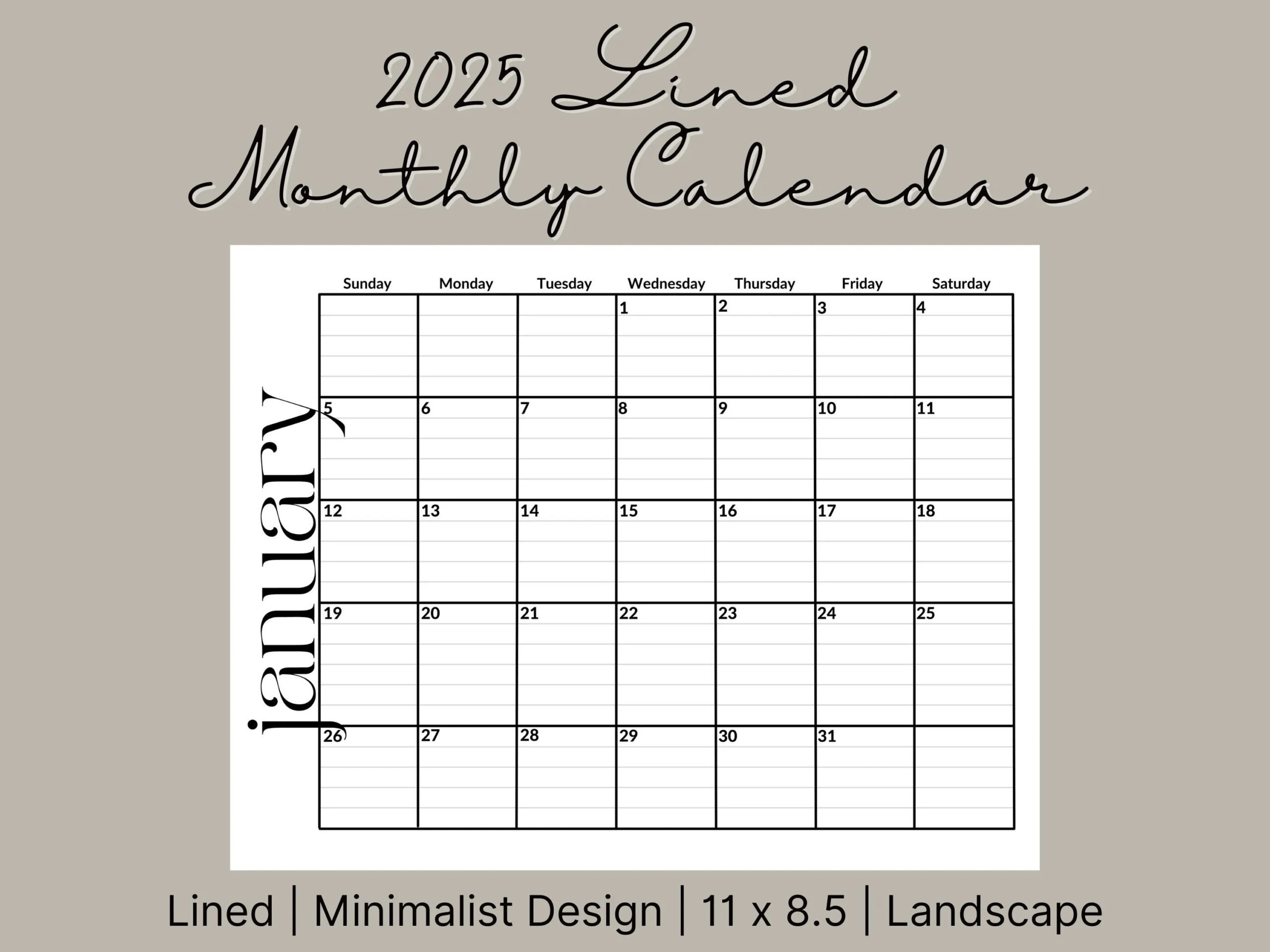 Blank Monthly 2025 Calendar