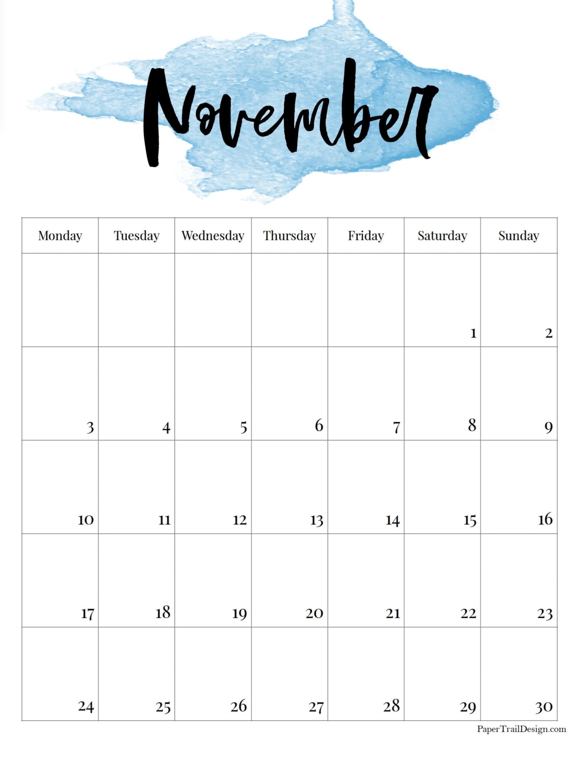 Blank Nov 2025 Calendar Cute
