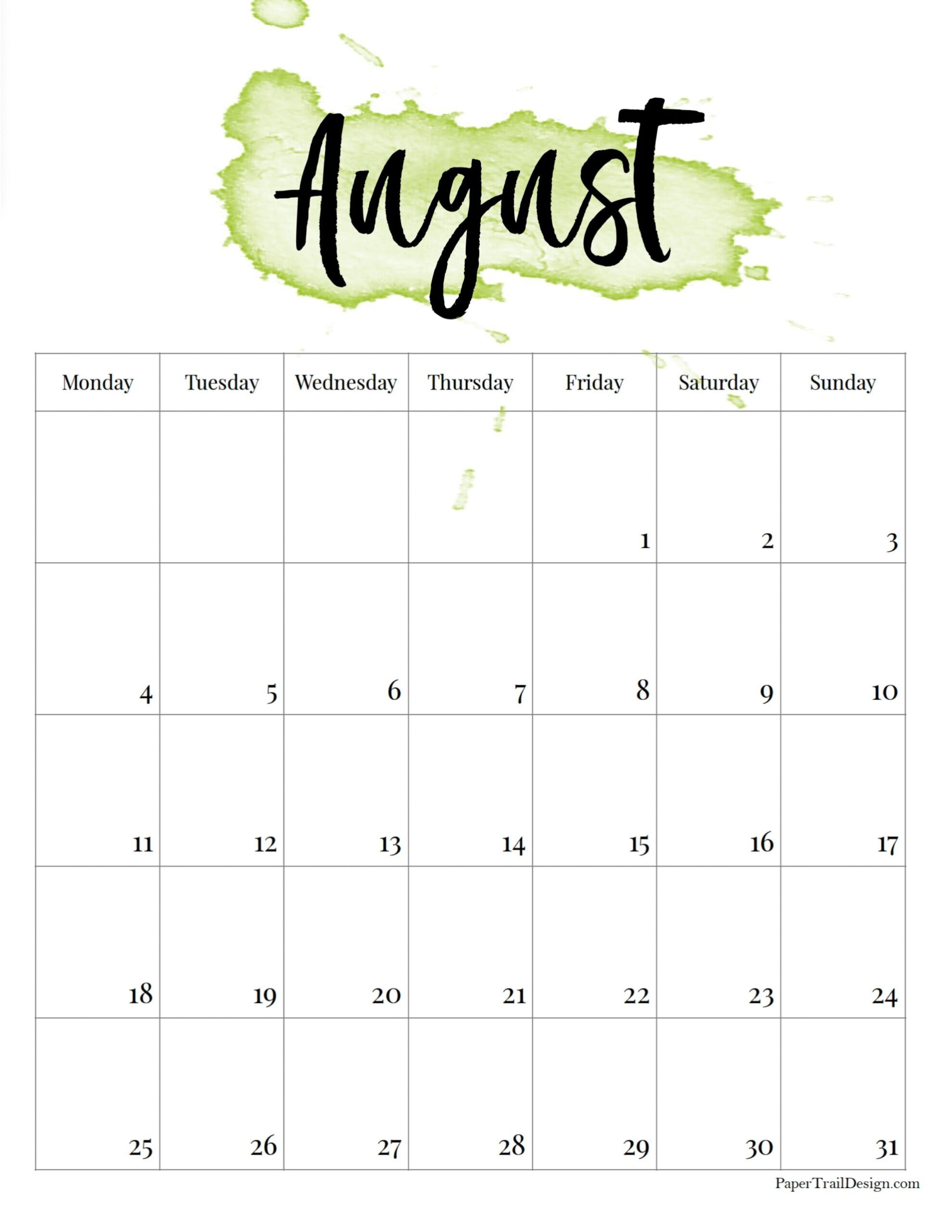 2025 Monday Start Watercolor Calendar Paper Trail Design