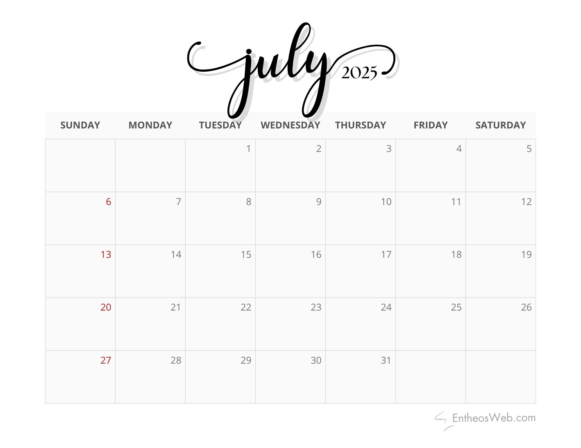 2025 Monthly Calendar Black And White EntheosWeb