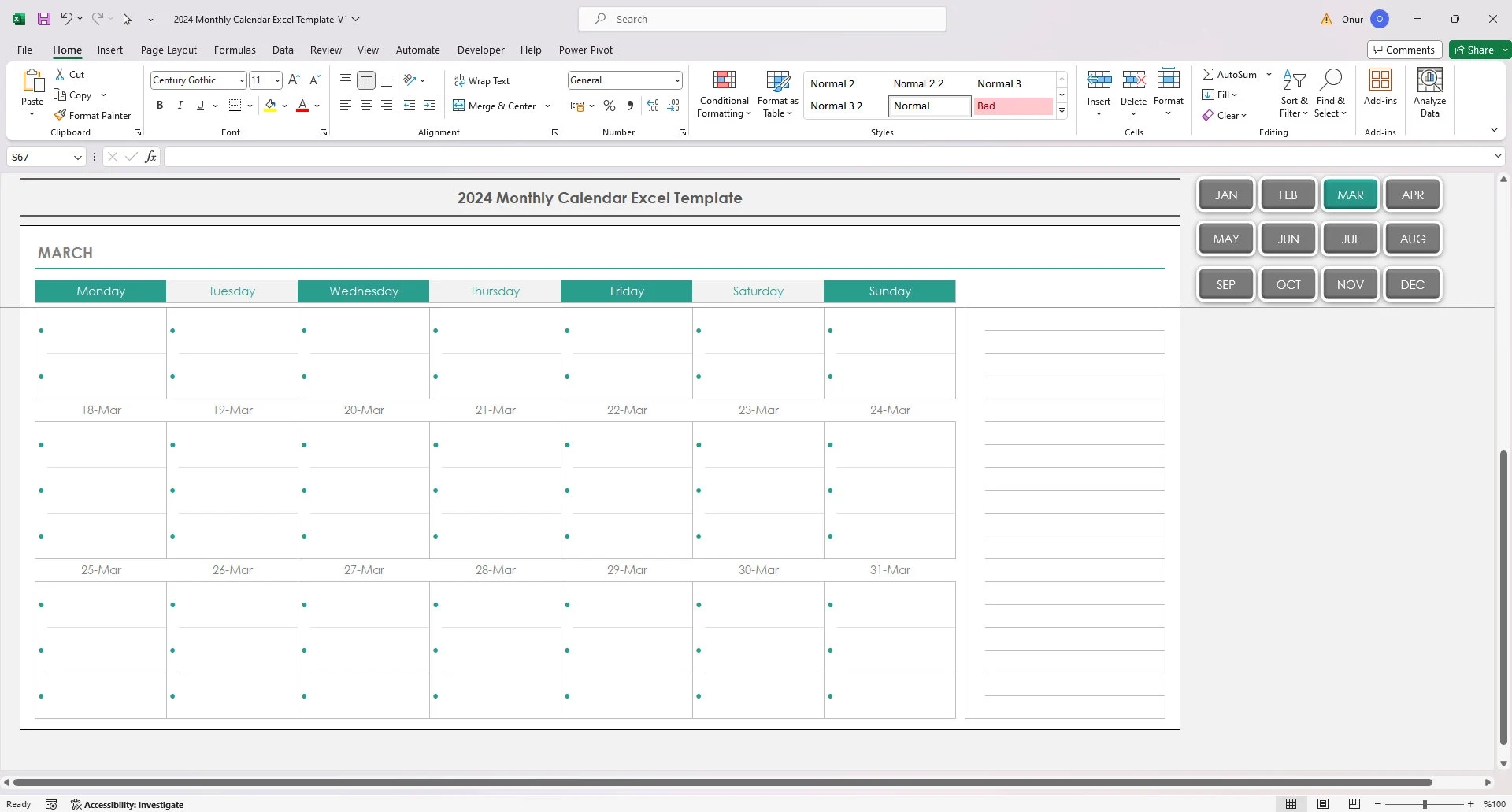 2025 Monthly Calendar Excel Template 2025 Monthly Calendar With Goals And Tasks 2025 Monthly Excel Planner Printable 2025 Calendar Etsy