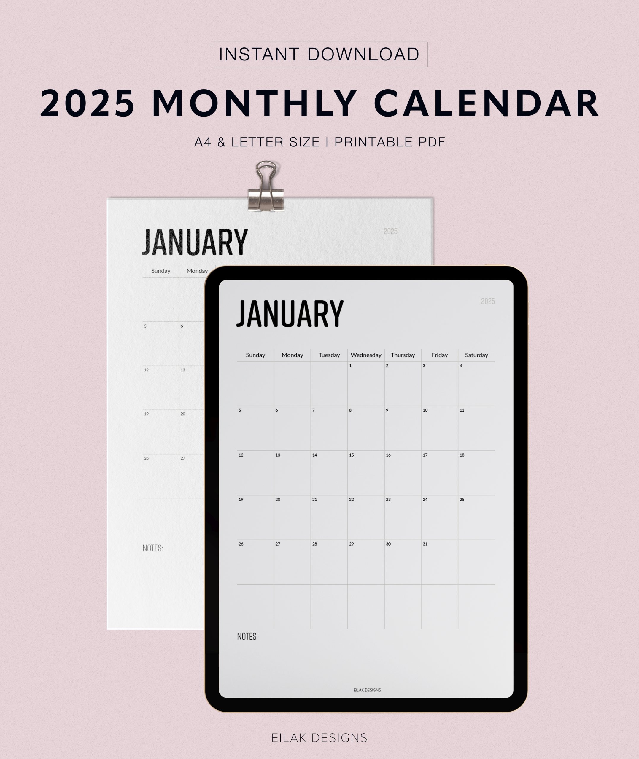 2025 Calendar Monthly Blank Printable