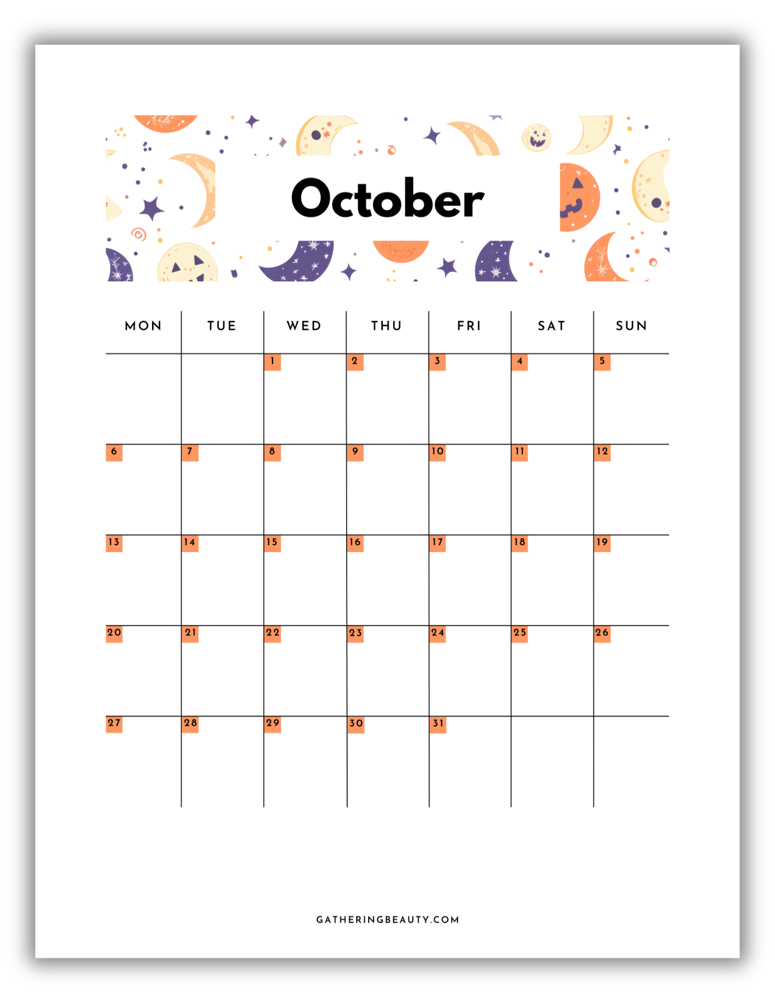 2025 Monthly Calendar Printable Gathering Beauty