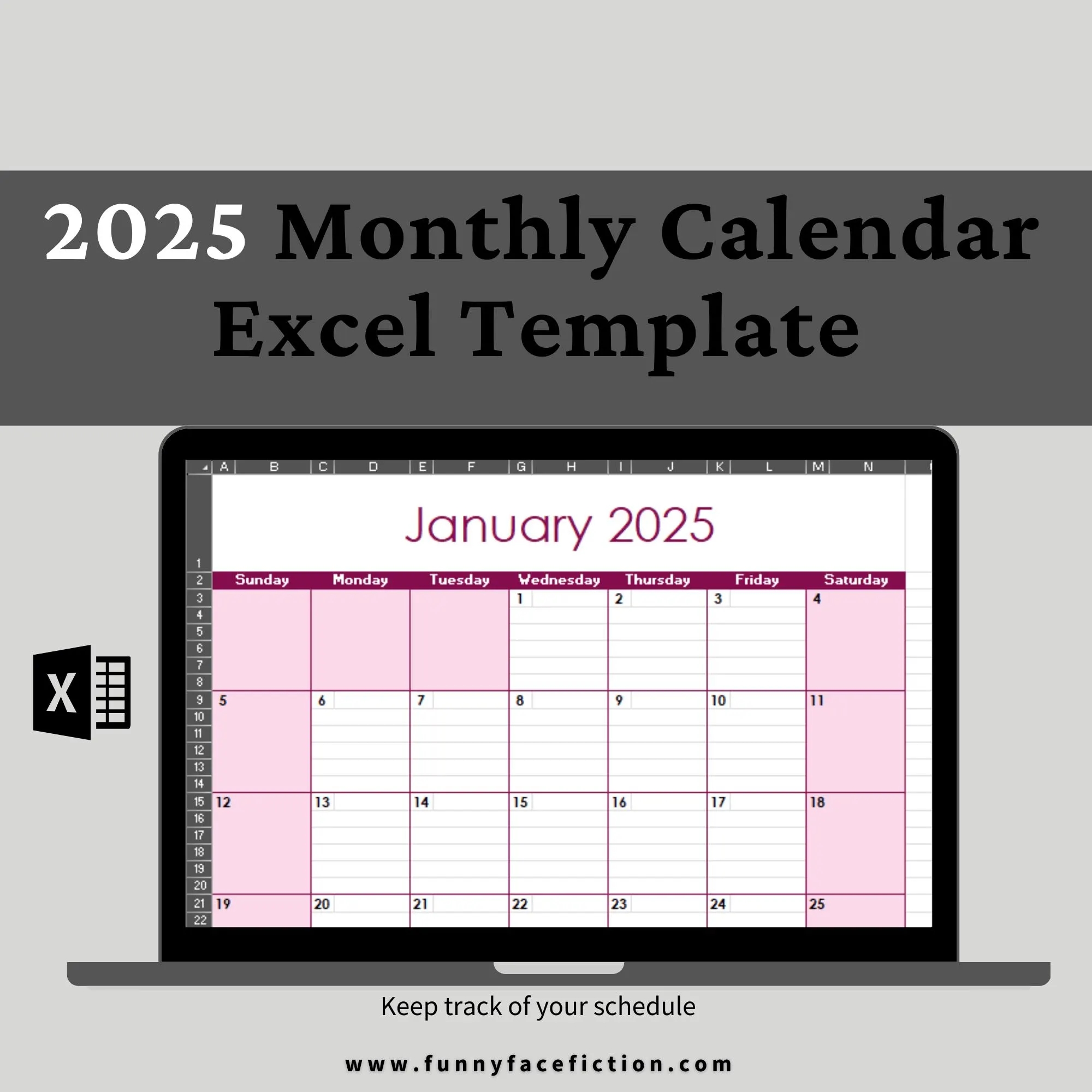 2025 Monthly Calendar Template Excel Monthly Calendar Template Editable Monthly Planner Template Monthly Calendar Excel Calendar Template Etsy
