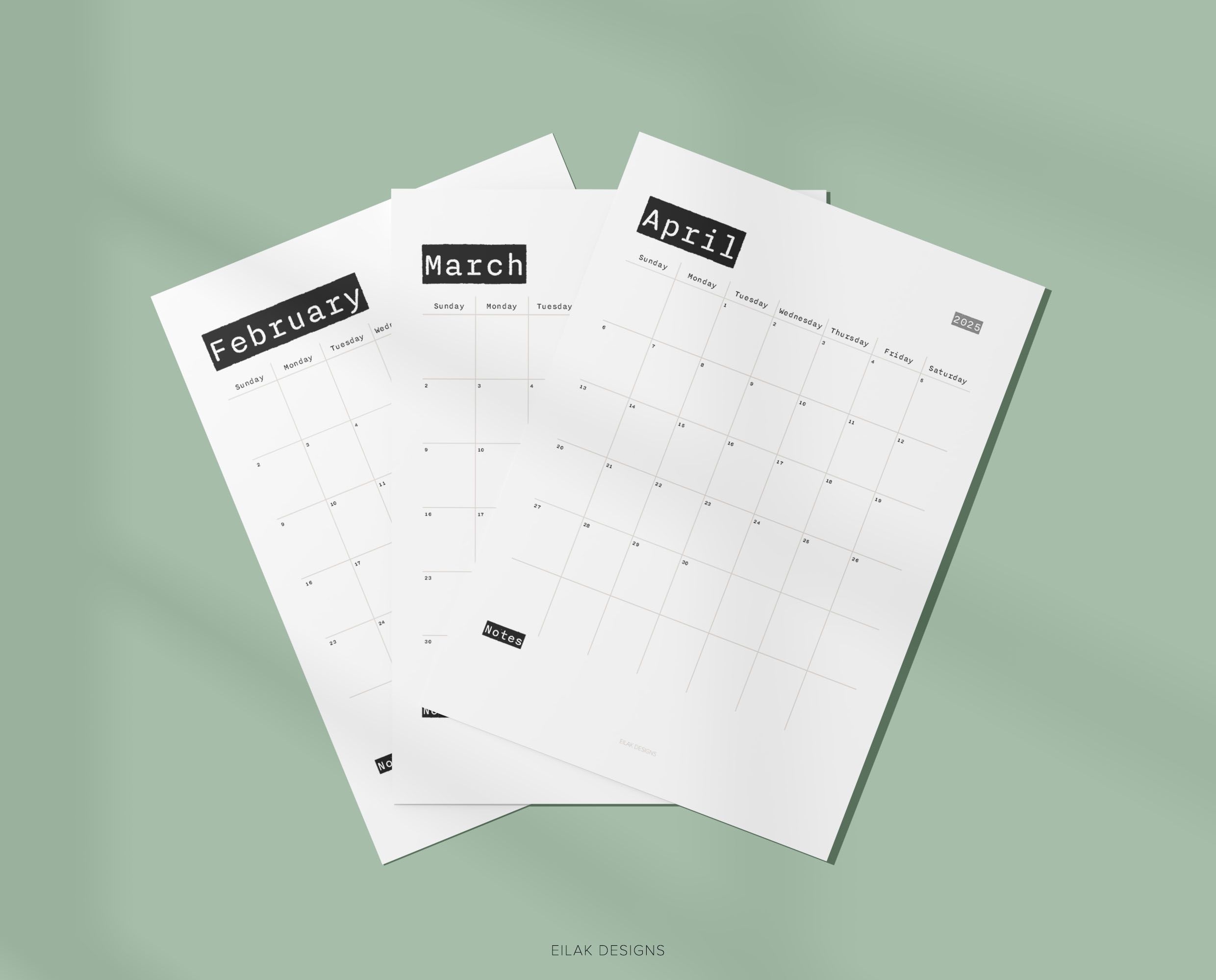 2025 Monthly Calendar Typewriter Digital Download