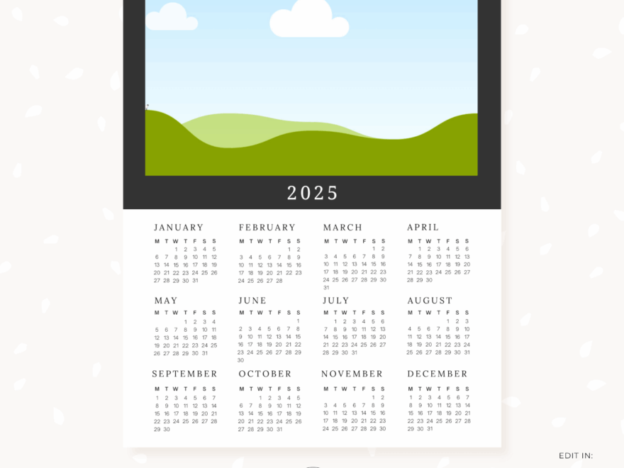 2025 Photo Calendar Template For Canva Photoshop Strawberry Kit