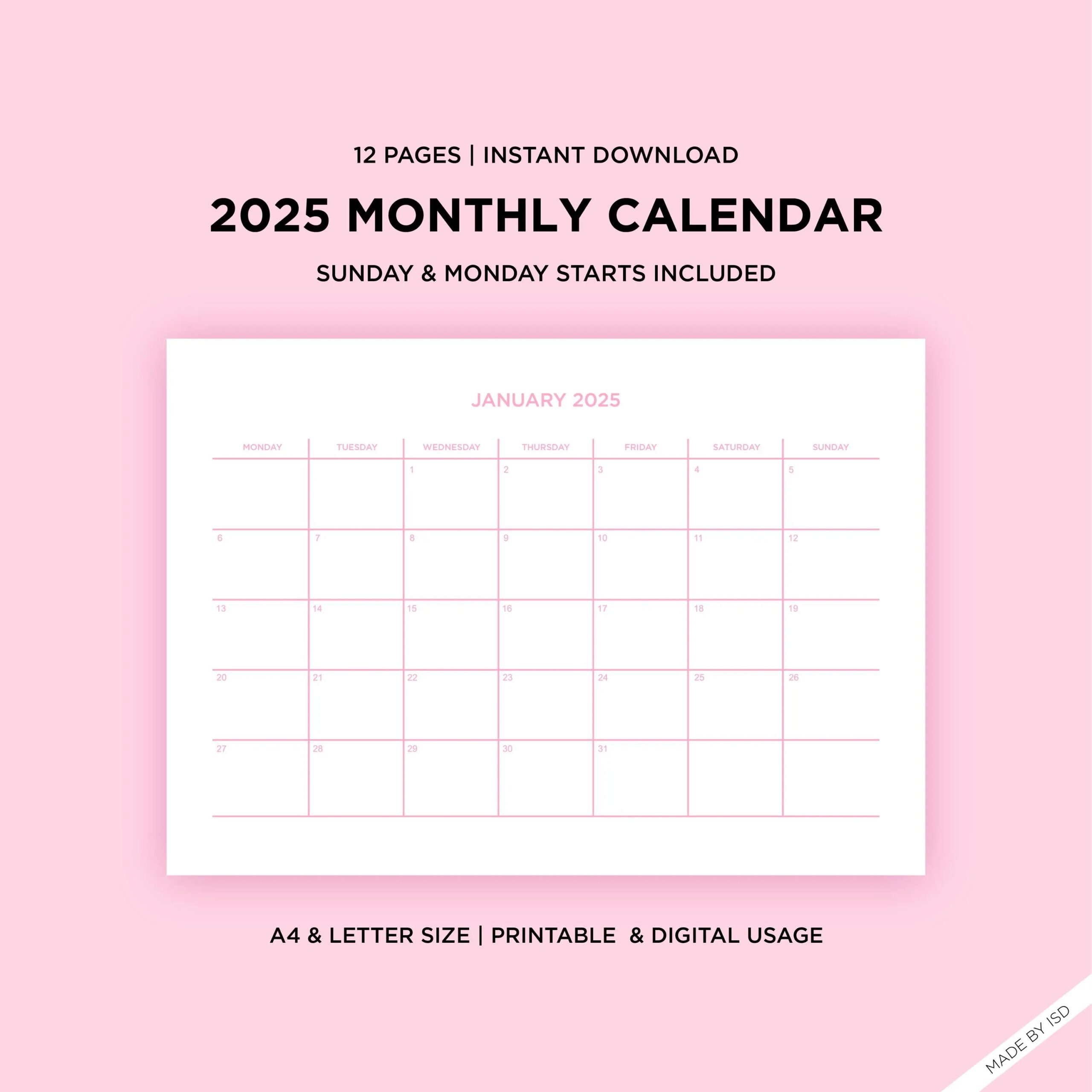 2025 Blank Calendar Pages Printable