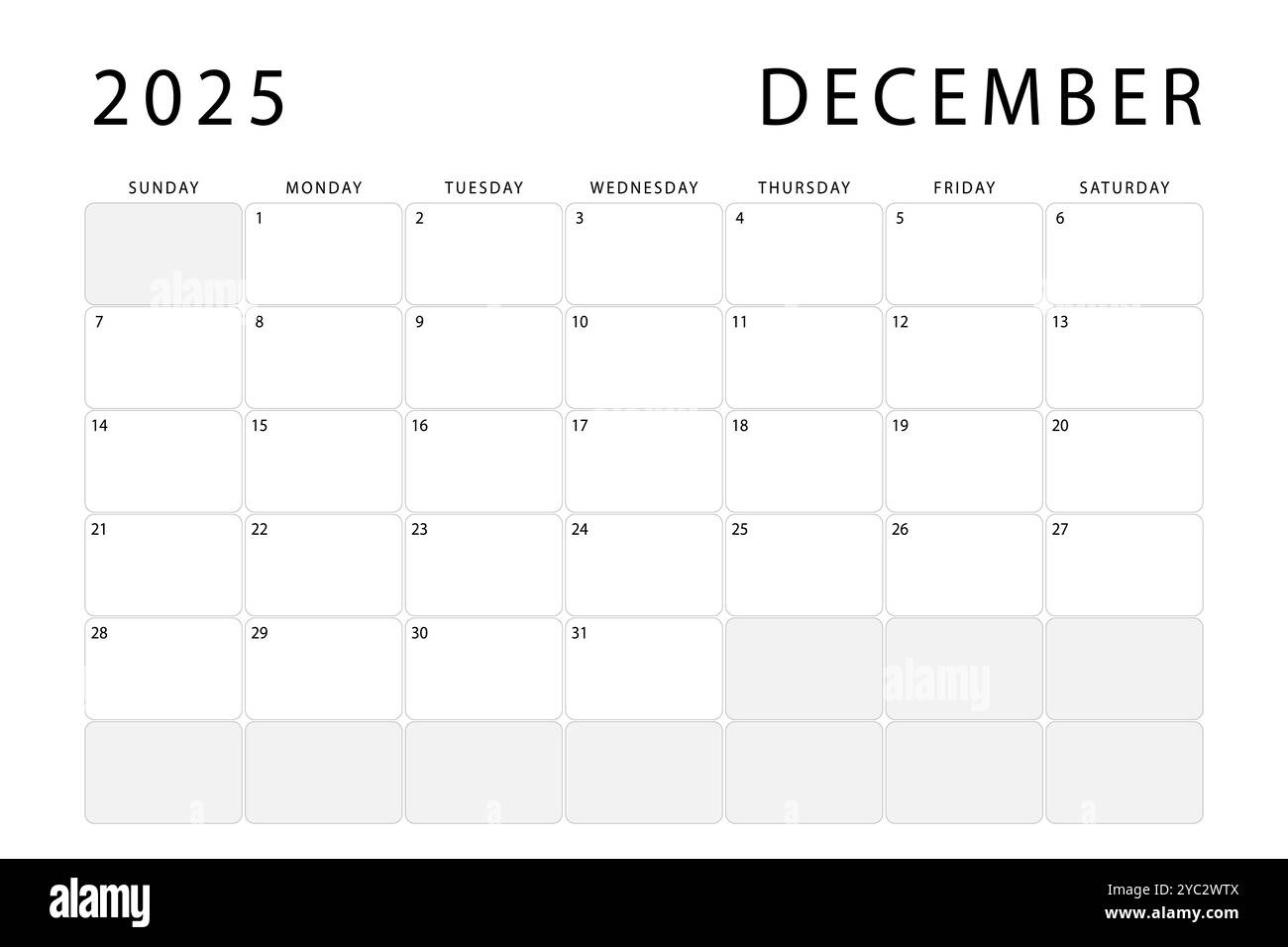 Blank Calendar Template December 2025 Printable