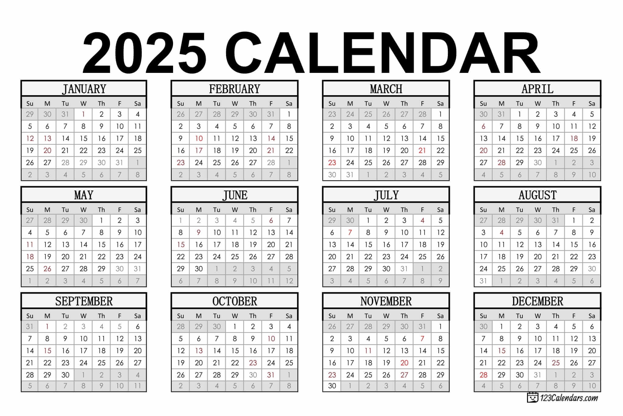 2025 Blank Calendar No Numbers