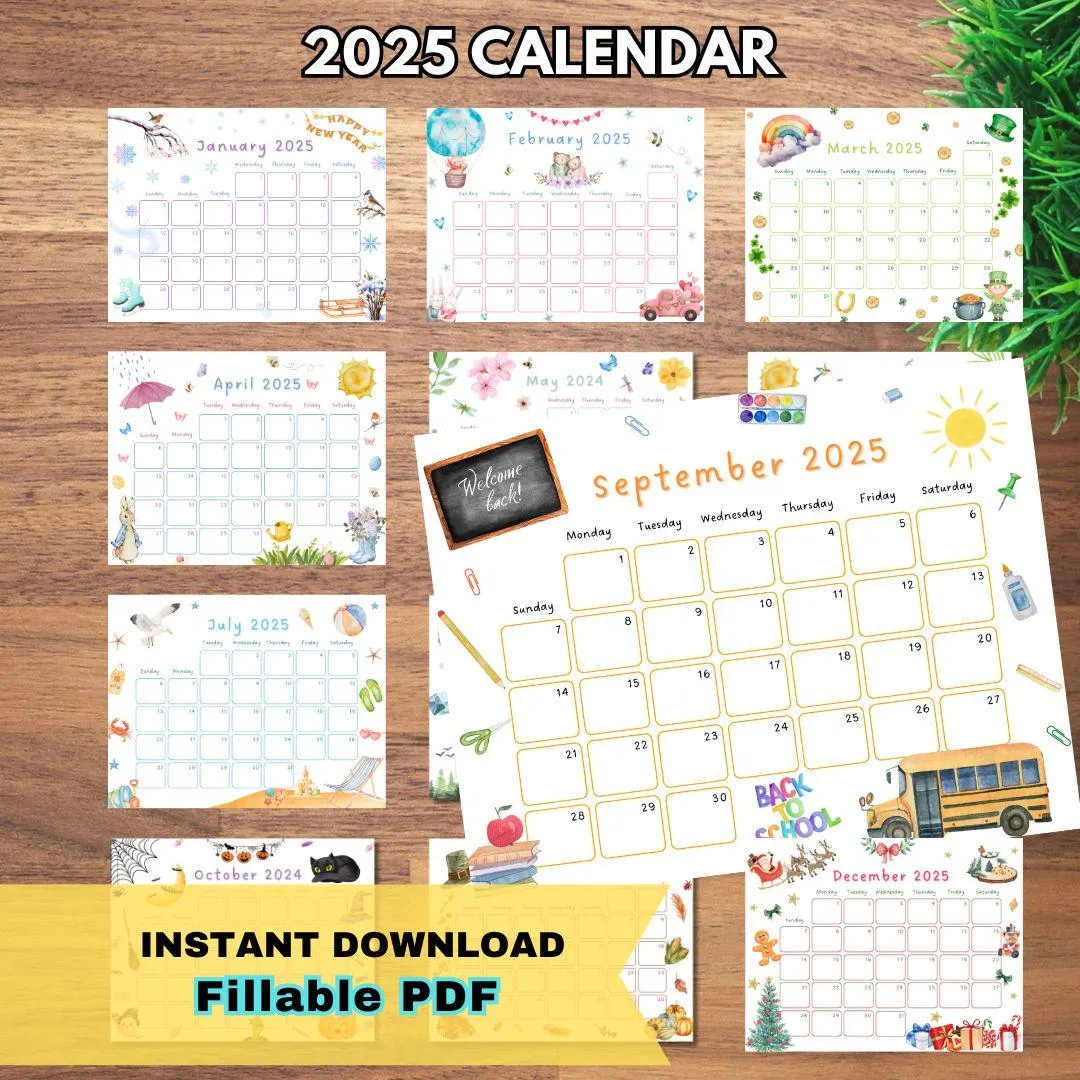 2025 Printable Calendar Editable PDF Printable Kids Calendar Daycare Schedule Children s Calendars Homeschool Calendar Classroom Decor Etsy