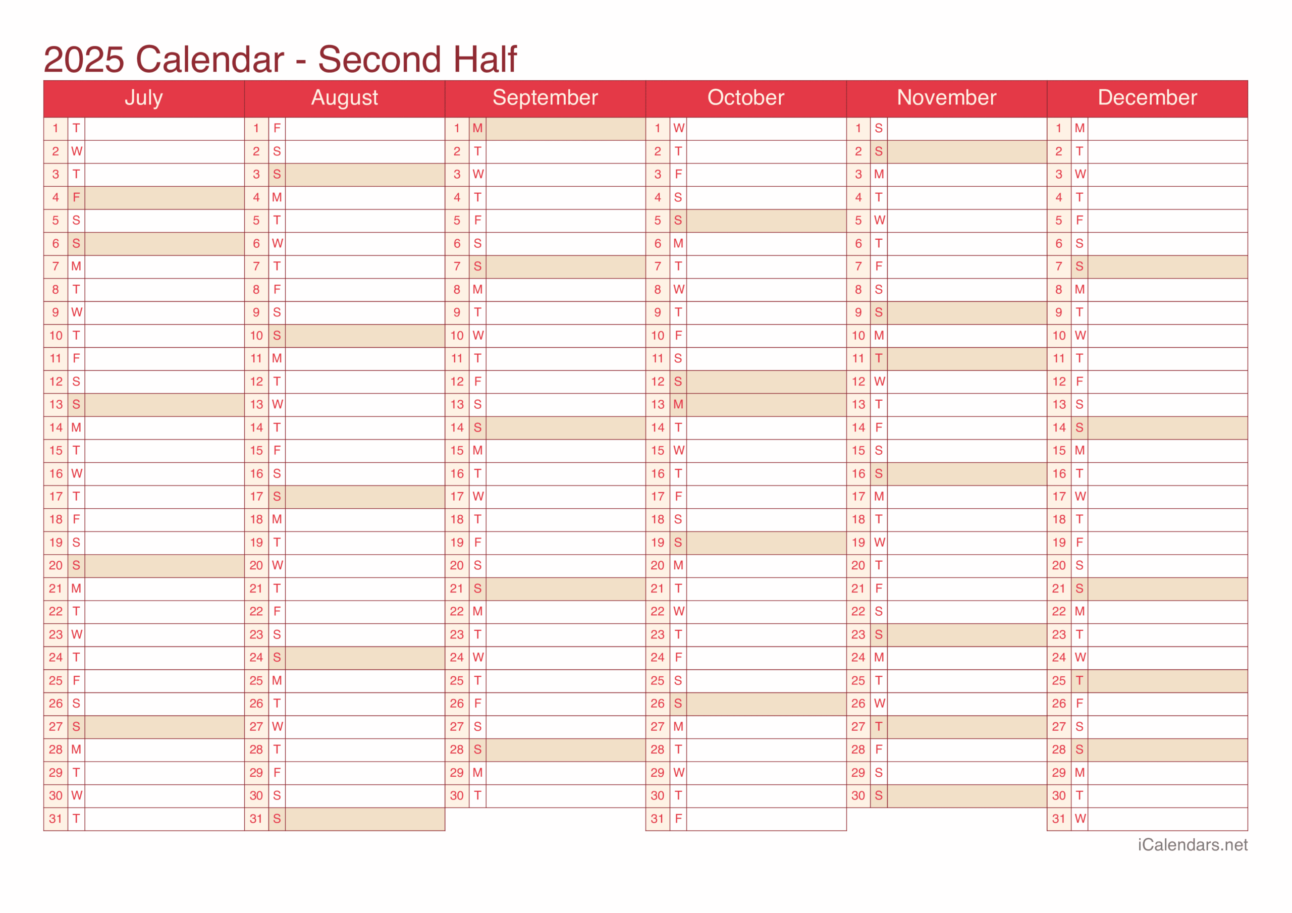 2025 Printable Calendar PDF Or Excel