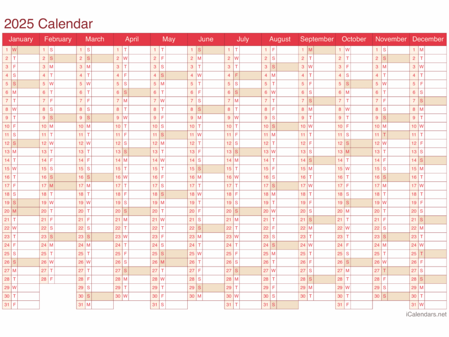 2025 Printable Calendar PDF Or Excel