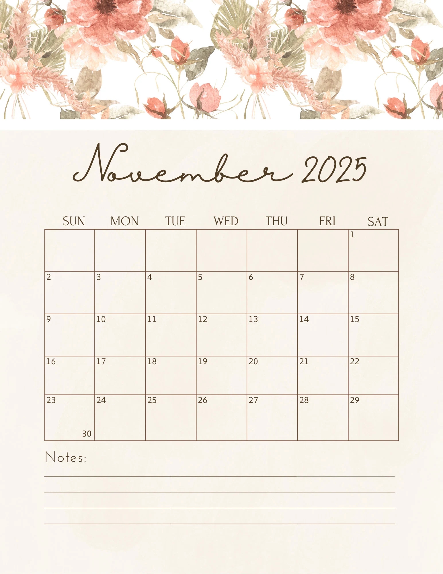 2025 Printable Calendar Templates Floral Etsy