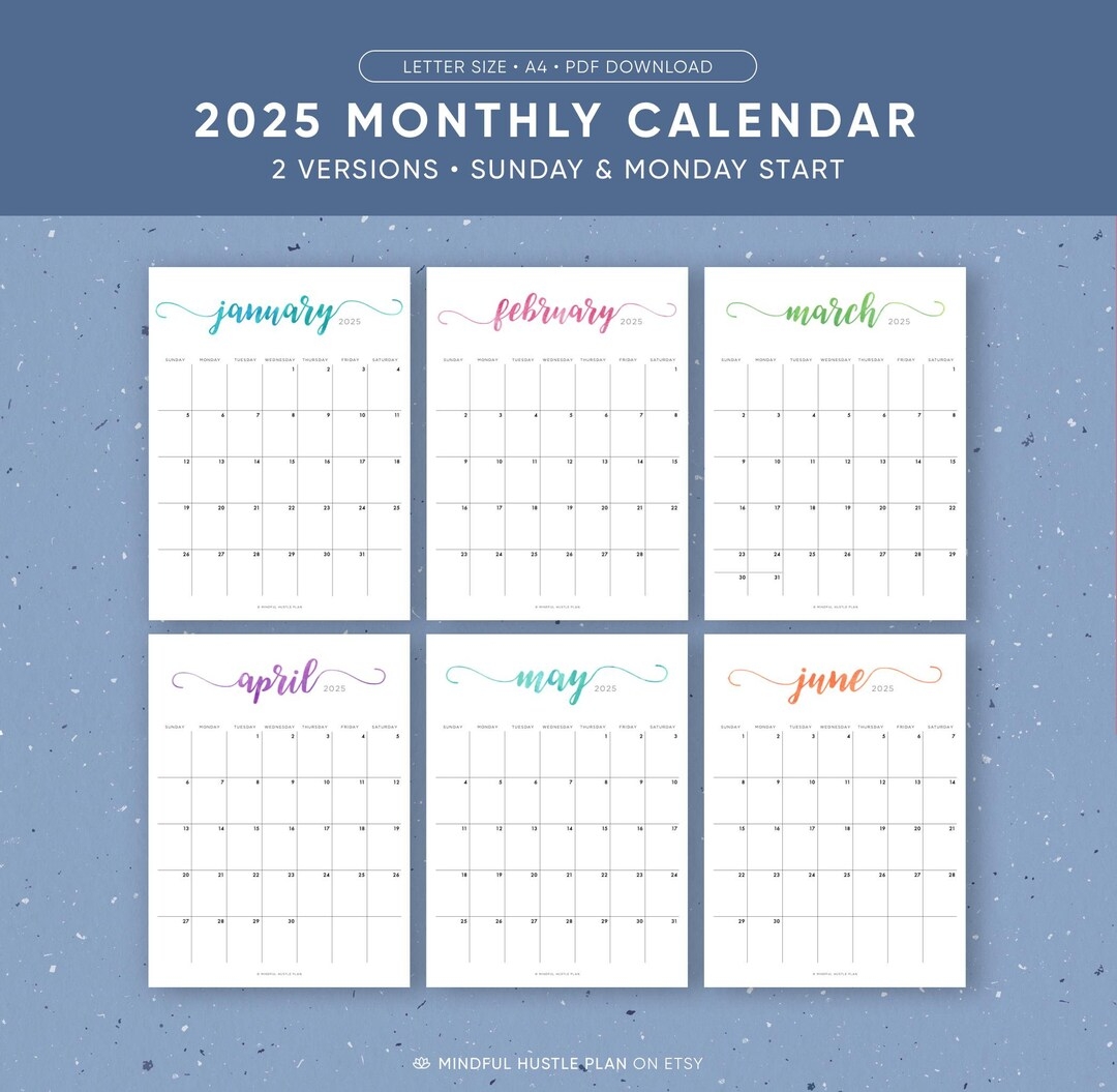 2025 Printable Calendar Watercolor Lettering Portrait Layout PDF Download Letter Size A4 Monday Sunday Start Etsy 2025 Printable Calendar Watercolor Lettering Portrait Layout PDF Download Letter Size A4 Monday Sunday Start Etsy