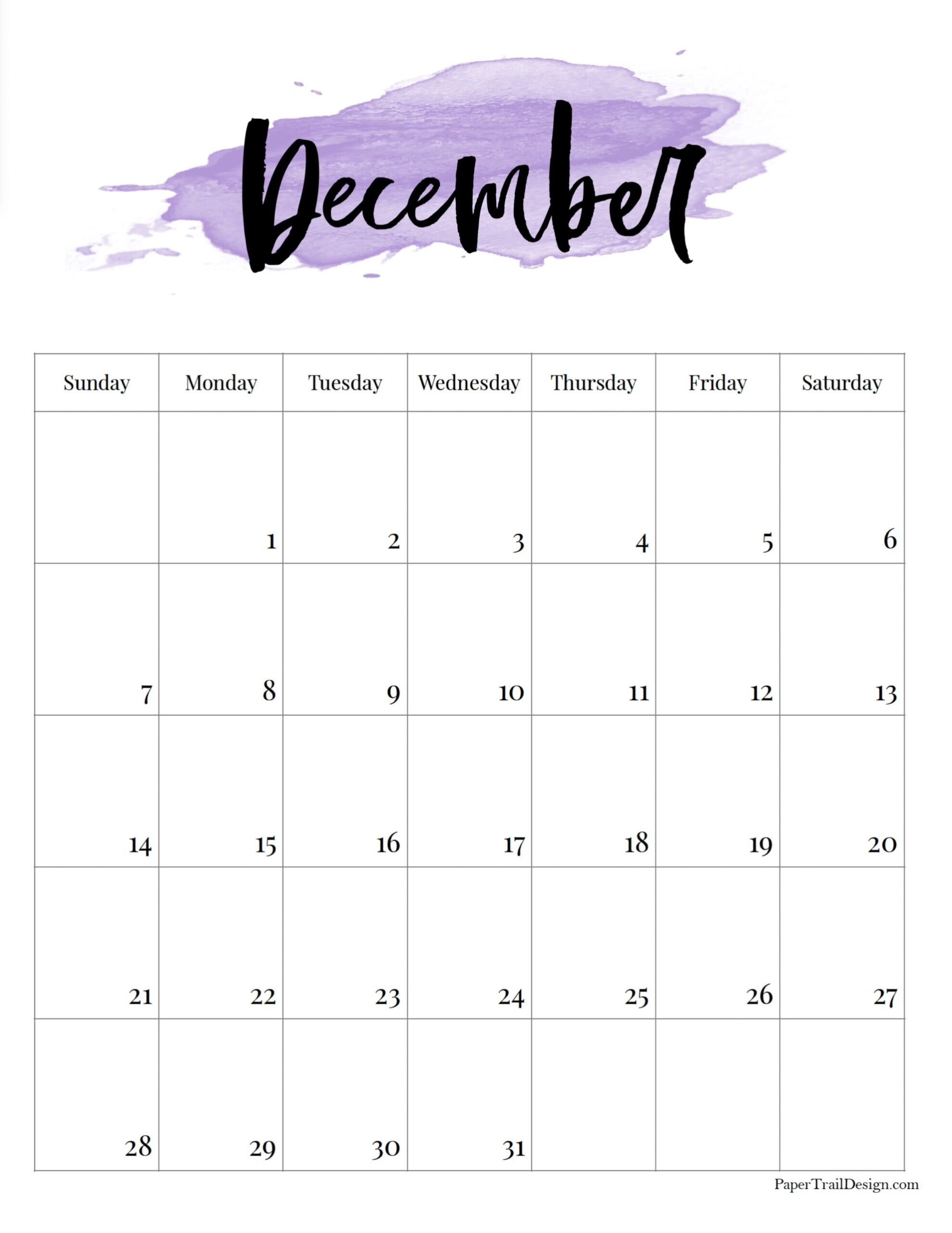 2025 Printable Calendar Watercolor Paper Trail Design