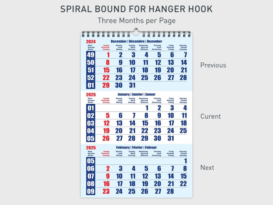 2025 Printable Wall Calendar For Spiral Bound With 3 Months Per Page And 3 Languages Large Wall Calendar For Hanger Hook Etsy