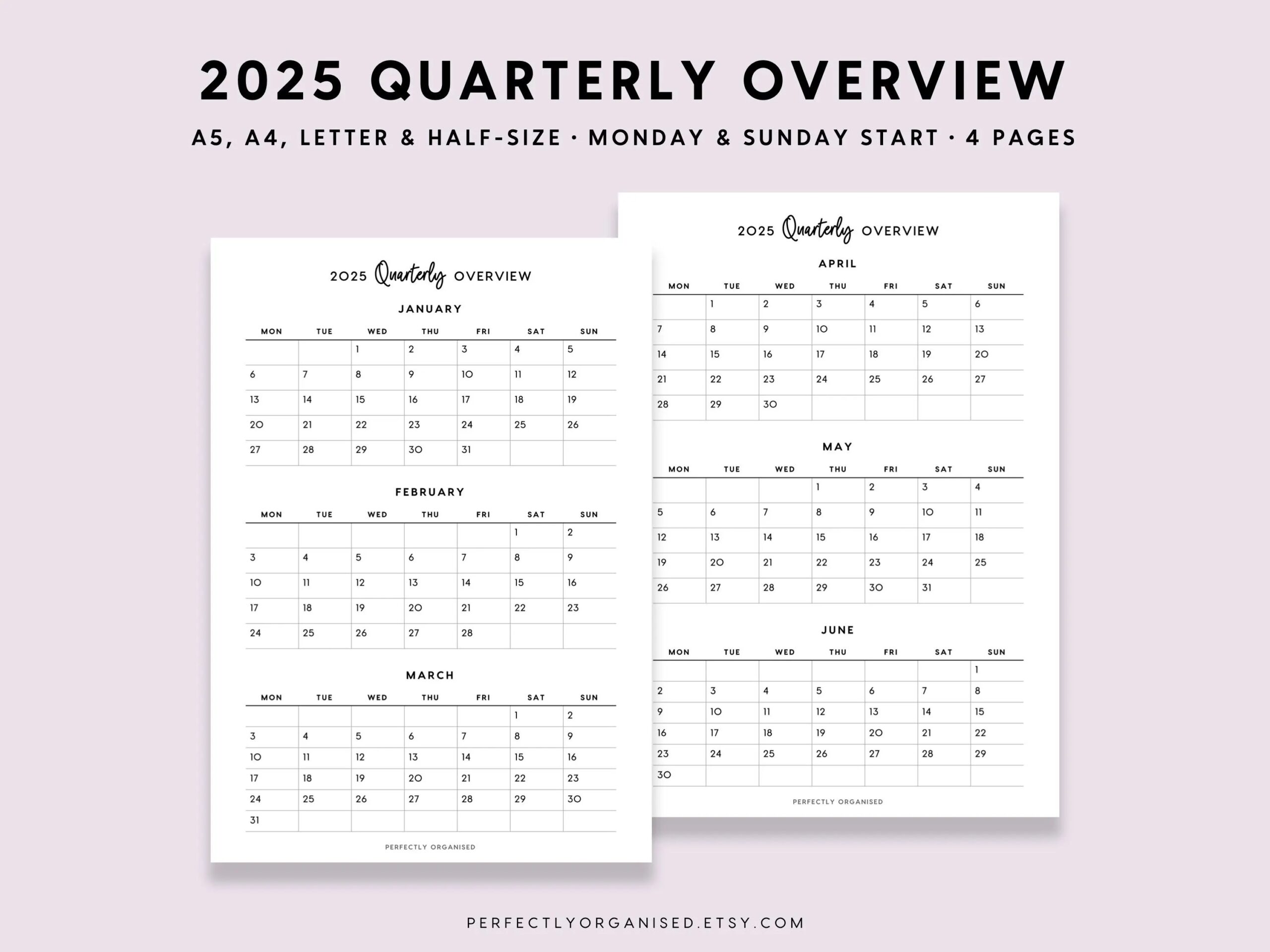 2025 Quarterly Overview 2025 3 Month Overview 2025 Calendar 2025 Planner Classic A5 Half size A4 Letter PRINTABLE Etsy
