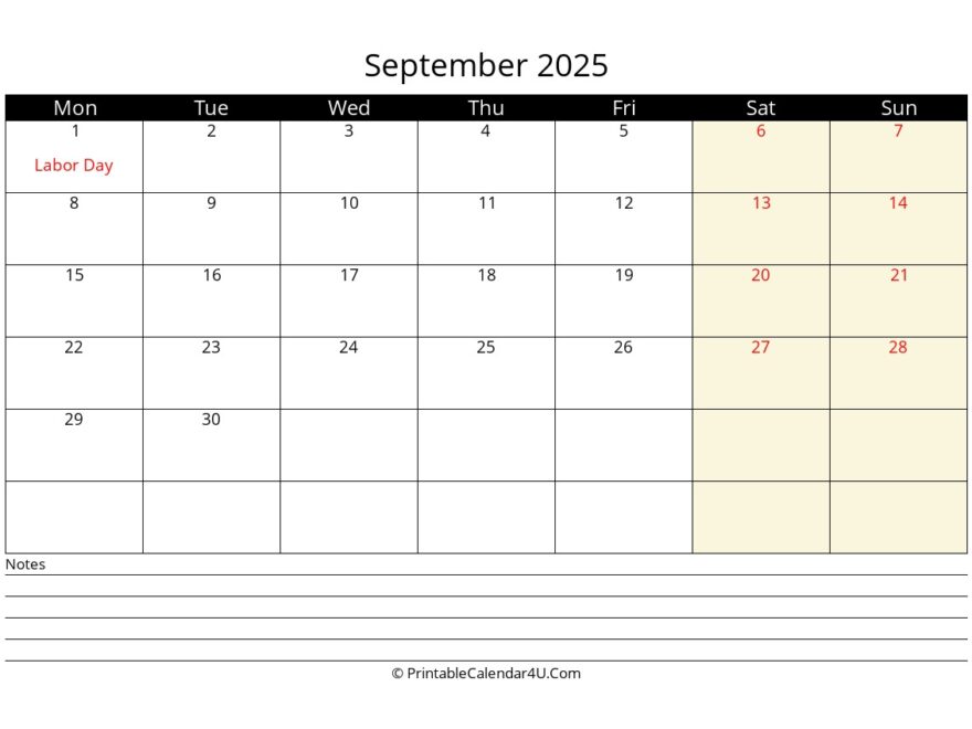2025 September Calendars PrintableCalendar4U Com