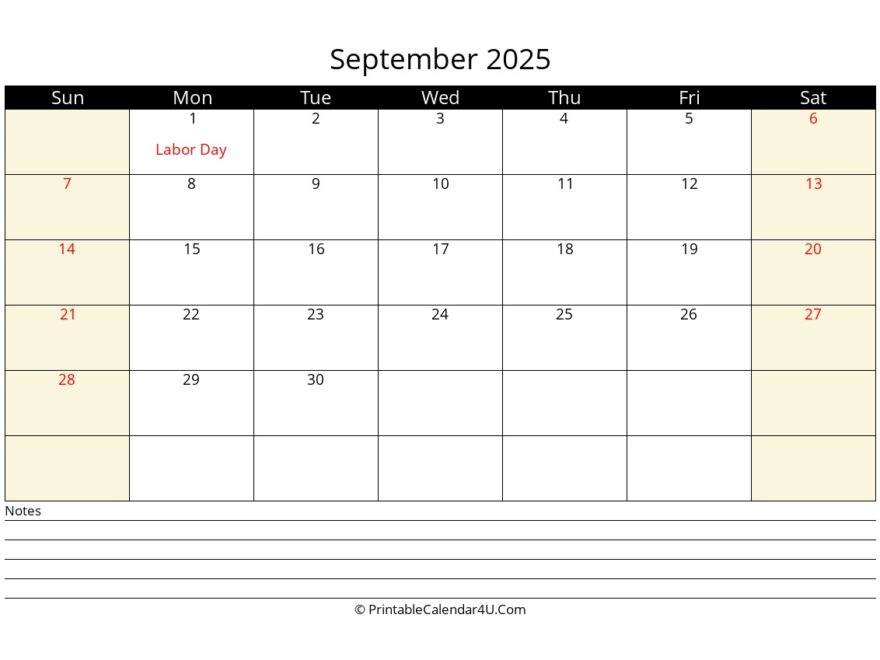 2025 September Calendars PrintableCalendar4U Com