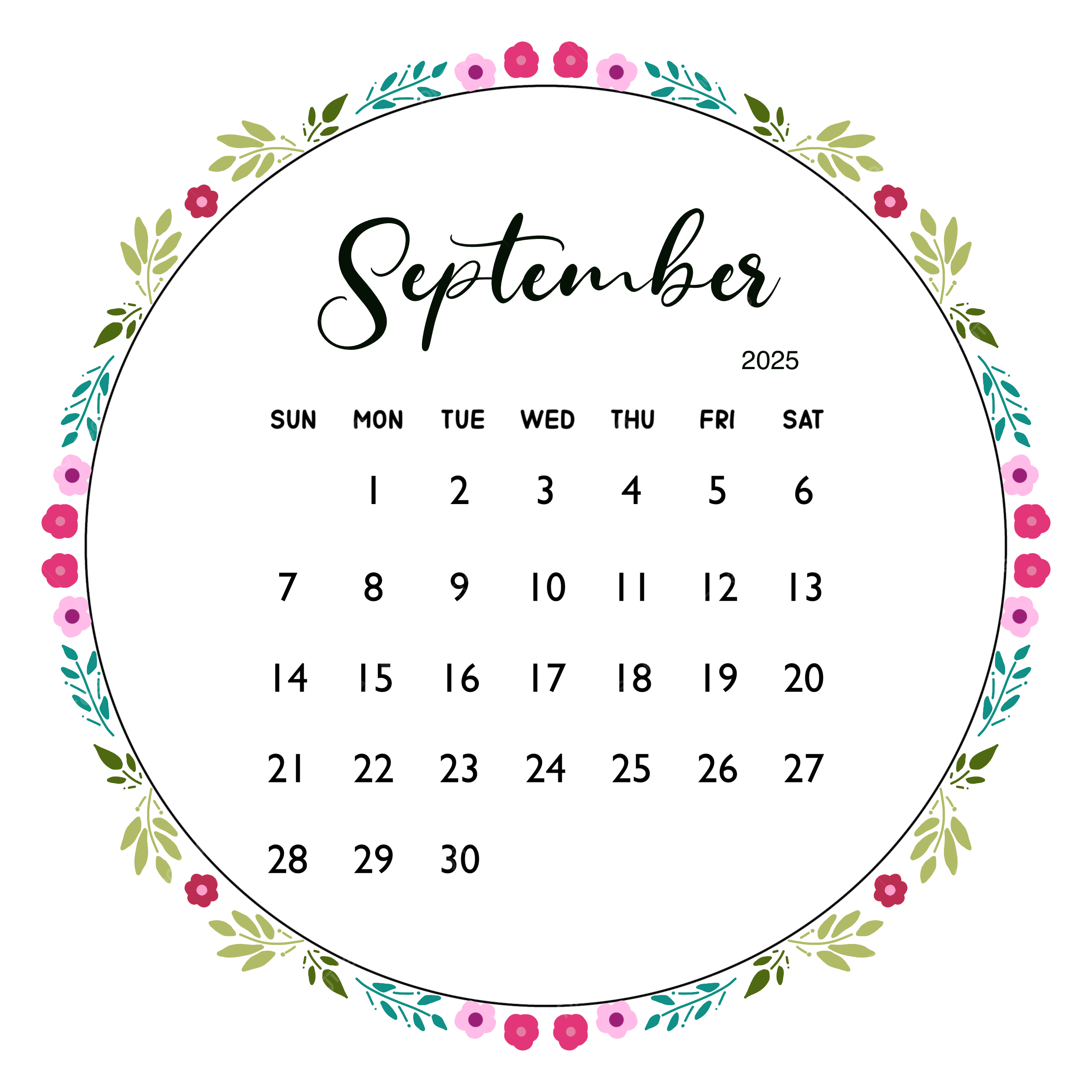 2025 September Month Calendar With Circle Flower Frame 2025 September Calendar September Calendar Circle Calendar 2025 Flower PNG Transparent Clipart Image And PSD File For Free Download
