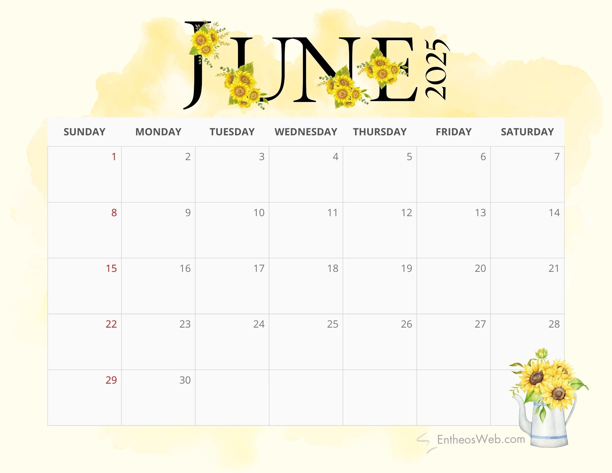 Blank Calendar Une 2025