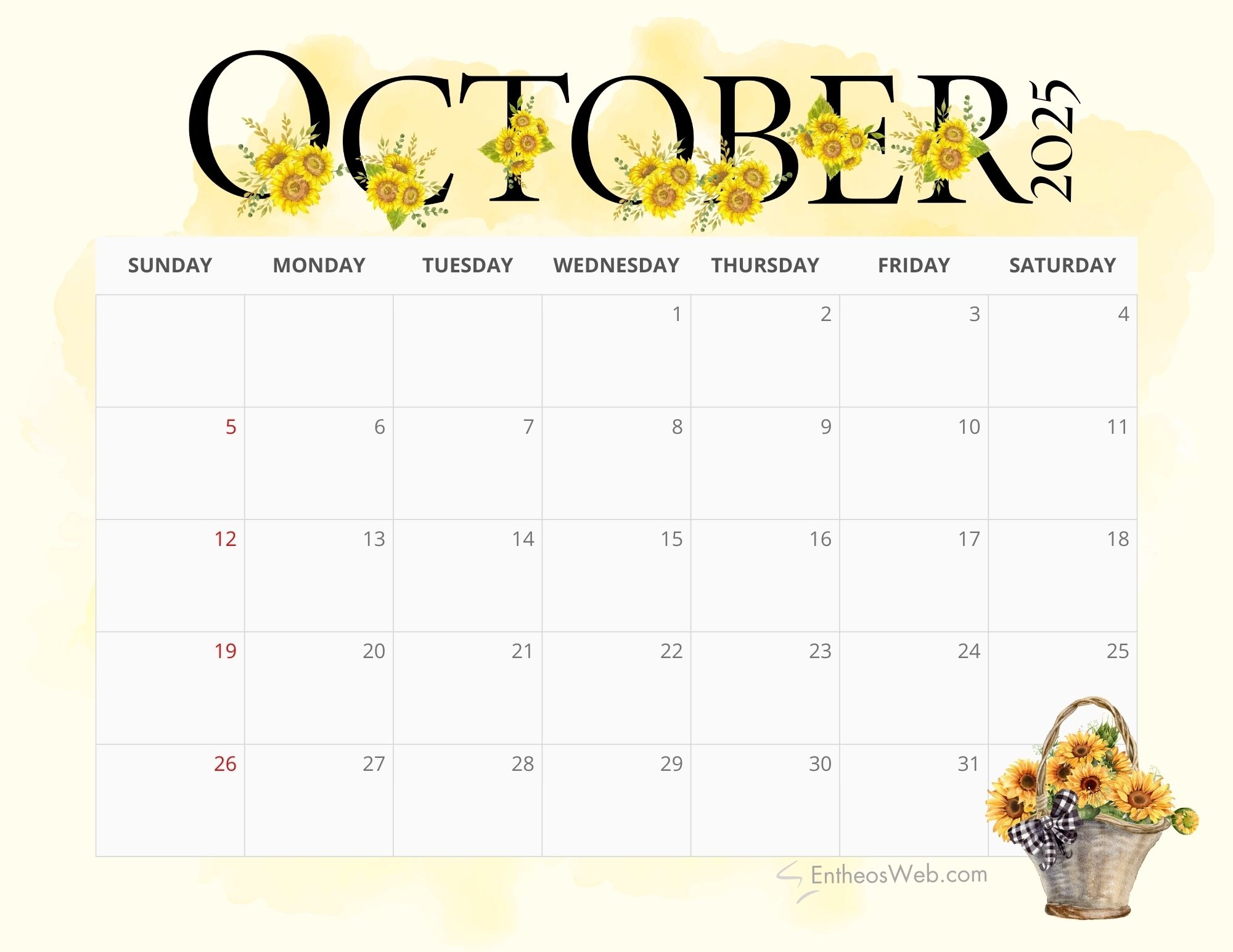Blank October Calendar 2025 Printable