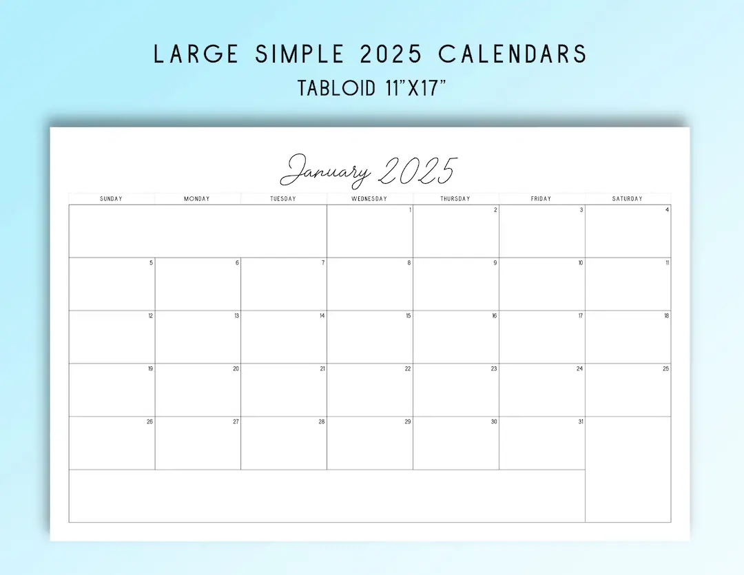 2025 Tabloid Printable Calendar Simple Functional Etsy