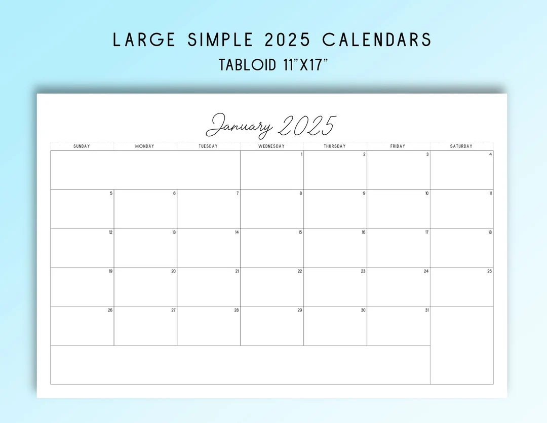 2025 Tabloid Printable Calendar Simple Functional Etsy
