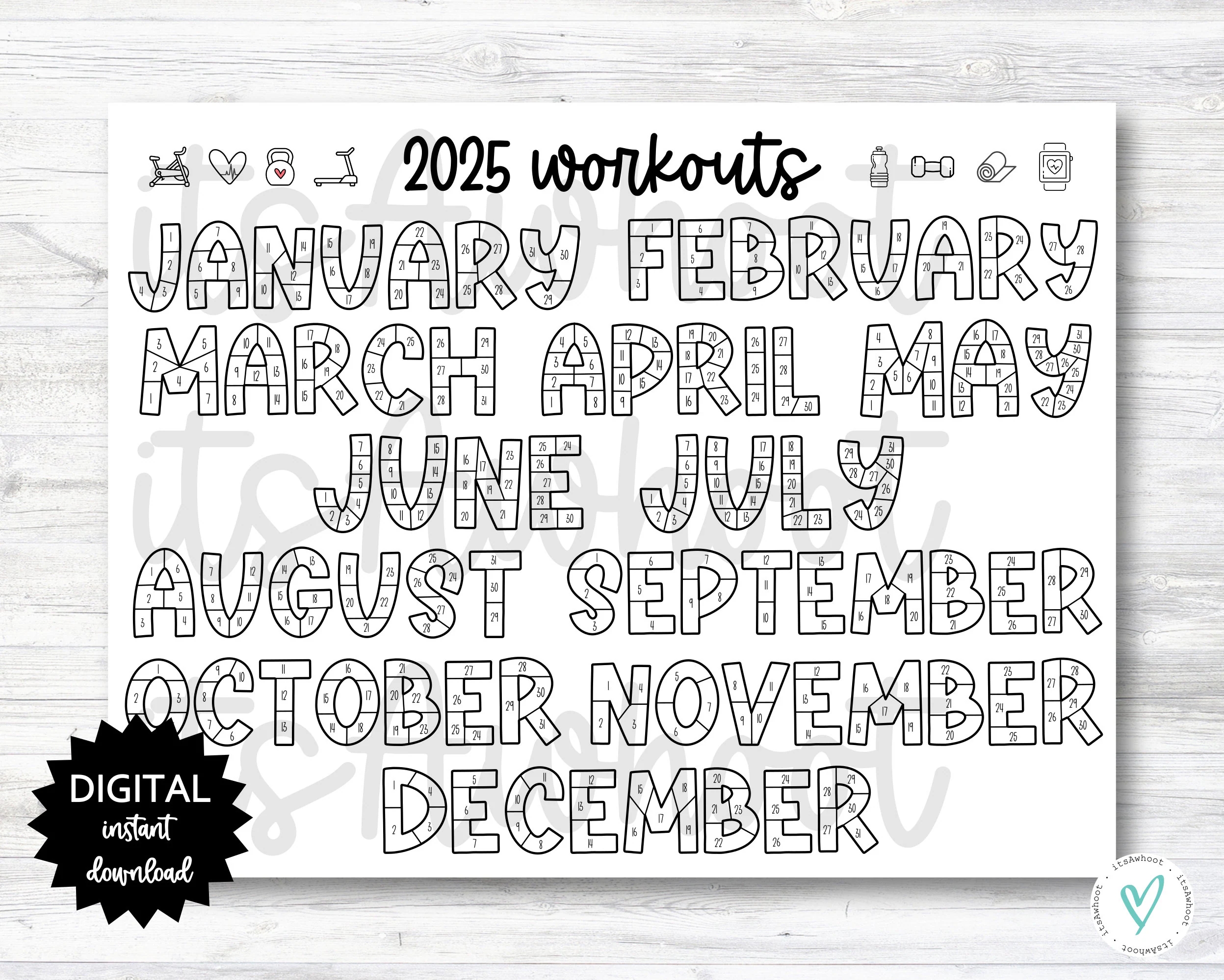 2025 Workouts Tracker Coloring Page Printable Coloring Workout Calendar Year Workout Tracking Coloring Sheet PRINTABLE N001 4 Etsy Canada