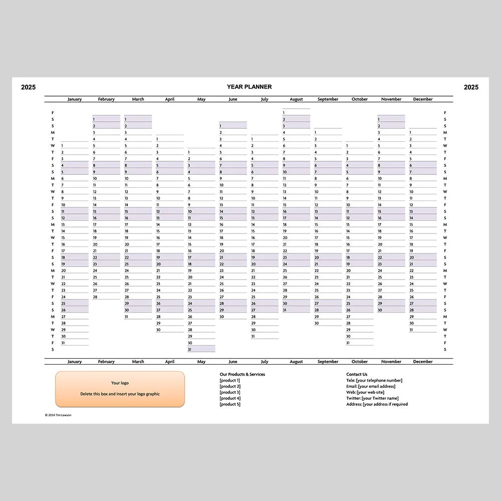 2025 Year Planner Excel Template Printable A4 Or A3 TMA