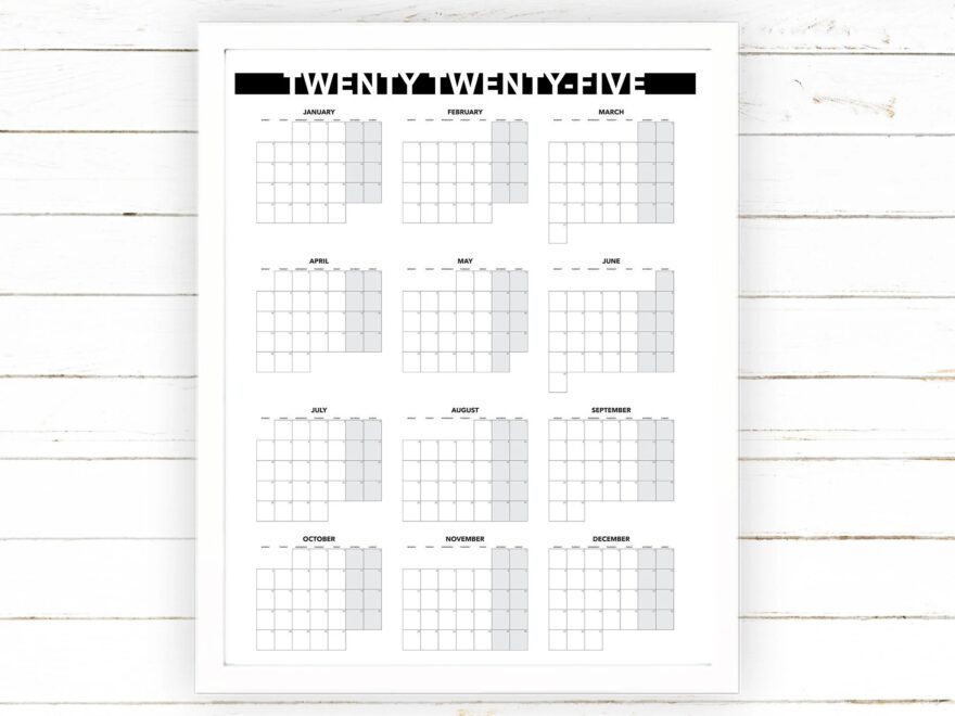 2025 Yearly Calendar Monthly View Printable Blank Dated Month By Month Year View Extra Large Wall Calendar Digital Printable Etsy