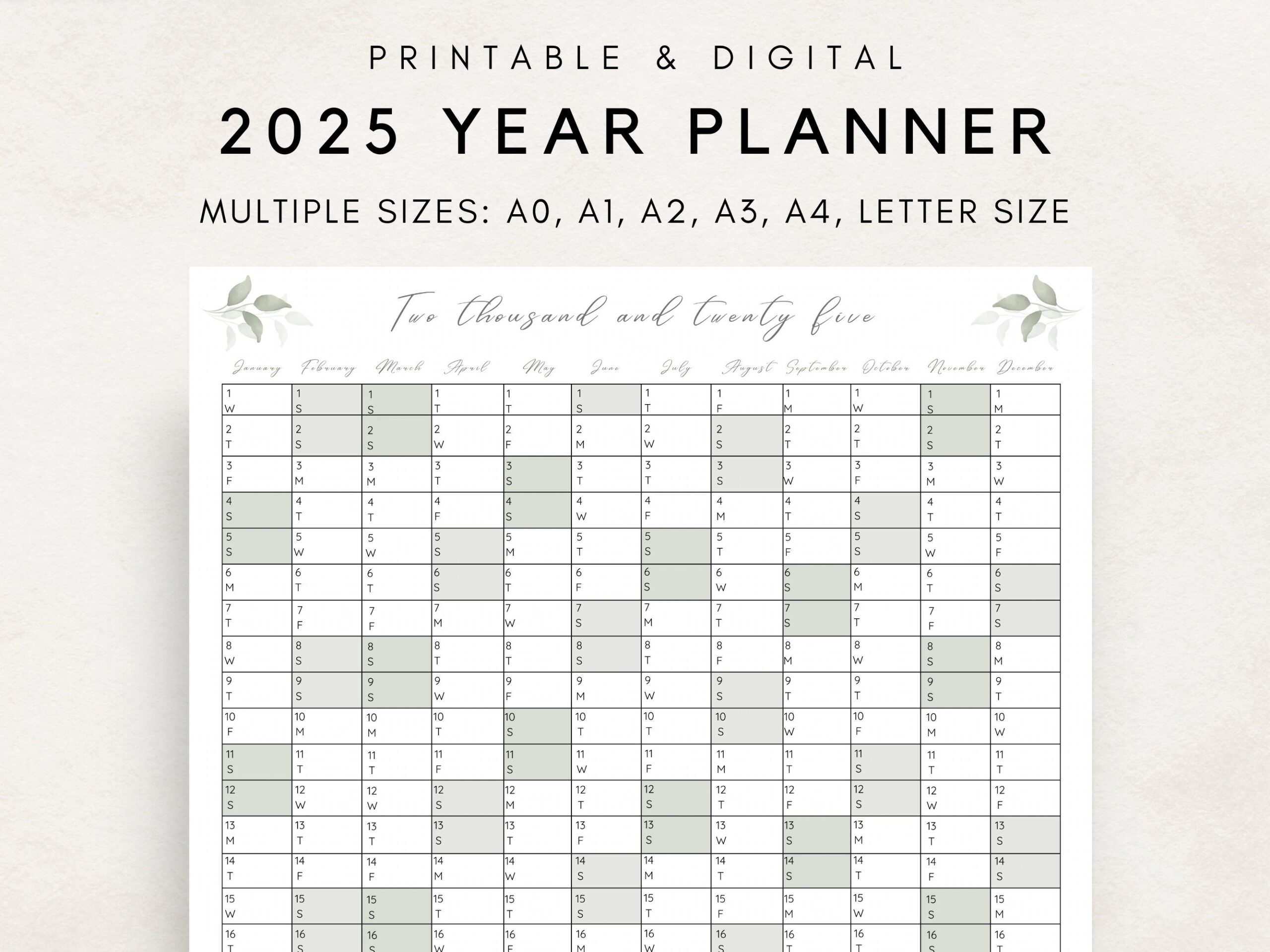 2025 Yearly Planner Printable Yearly Planning Calendar Calendar Poster Digital Calendar 2025 Calendar 2025 Planner Annual Overview Etsy