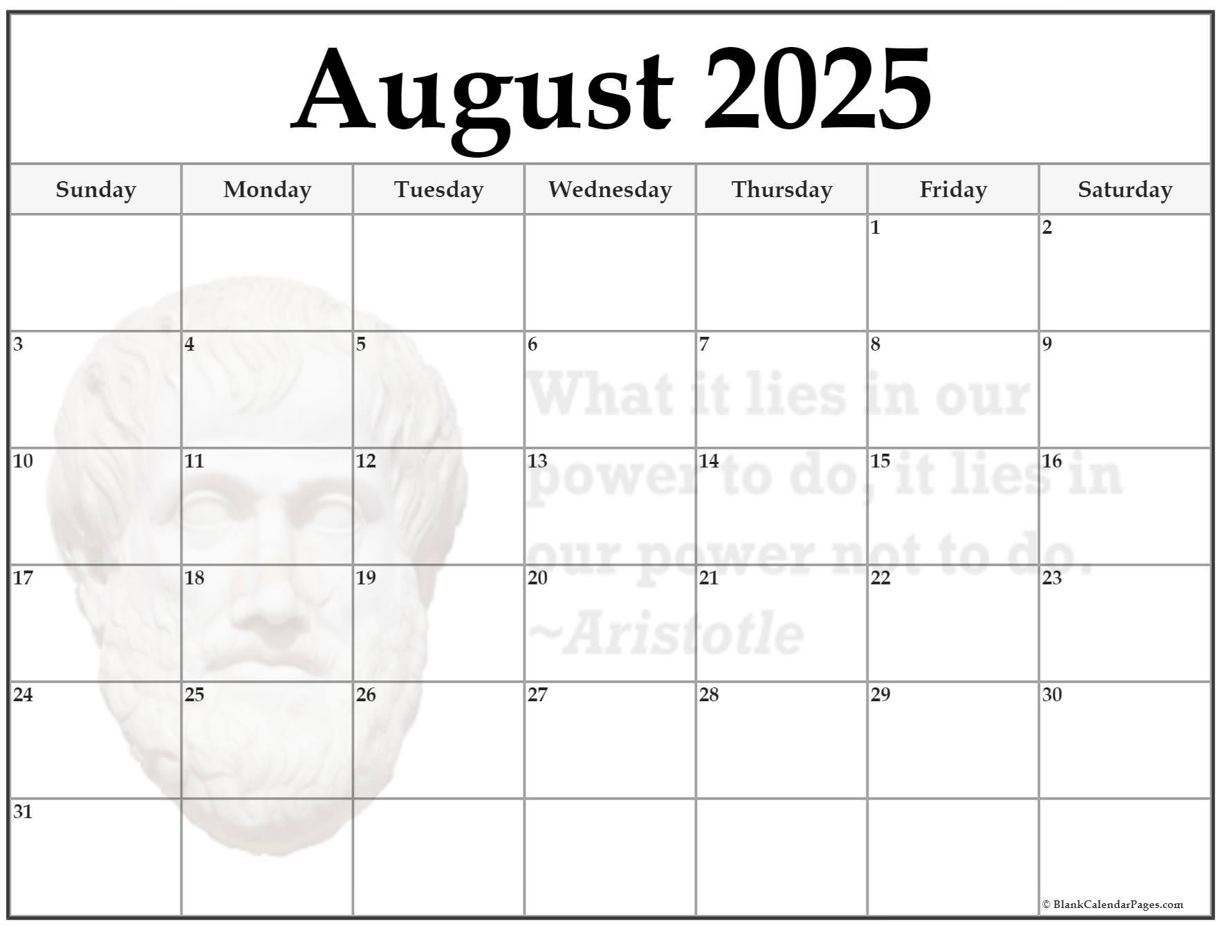 2025 August Blank Calendar