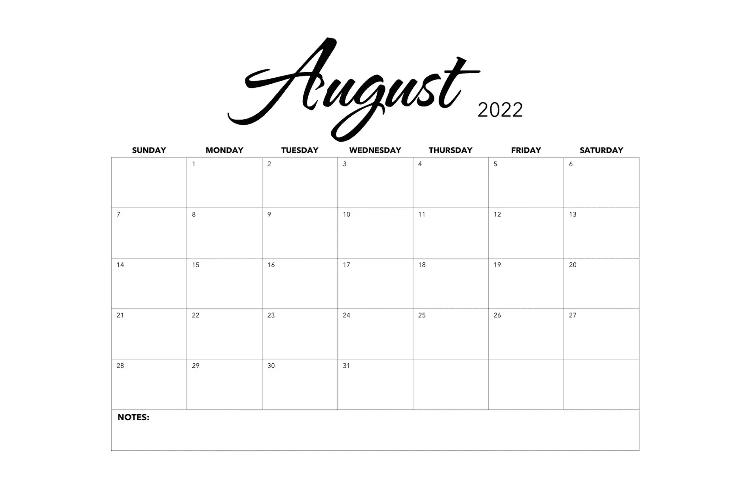 40 Free Printable August Calendars 2022