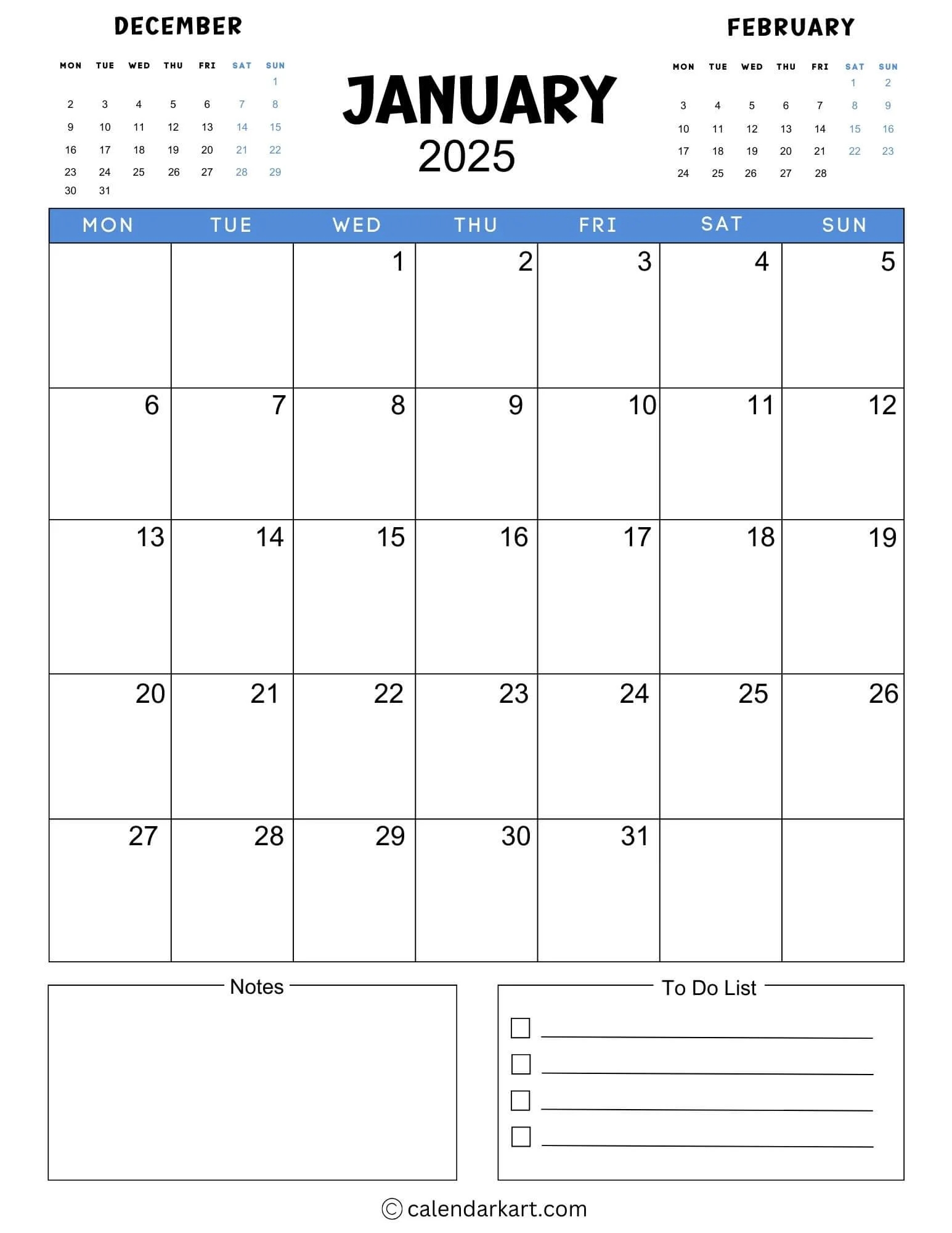Blank December 2025 Portrait Calendar Printable
