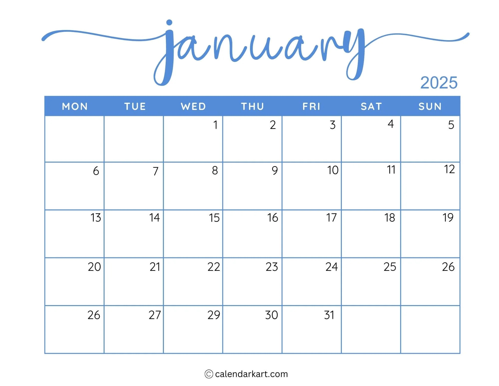 40 Printable January 2025 Calendars Free Pdf Calendarkart