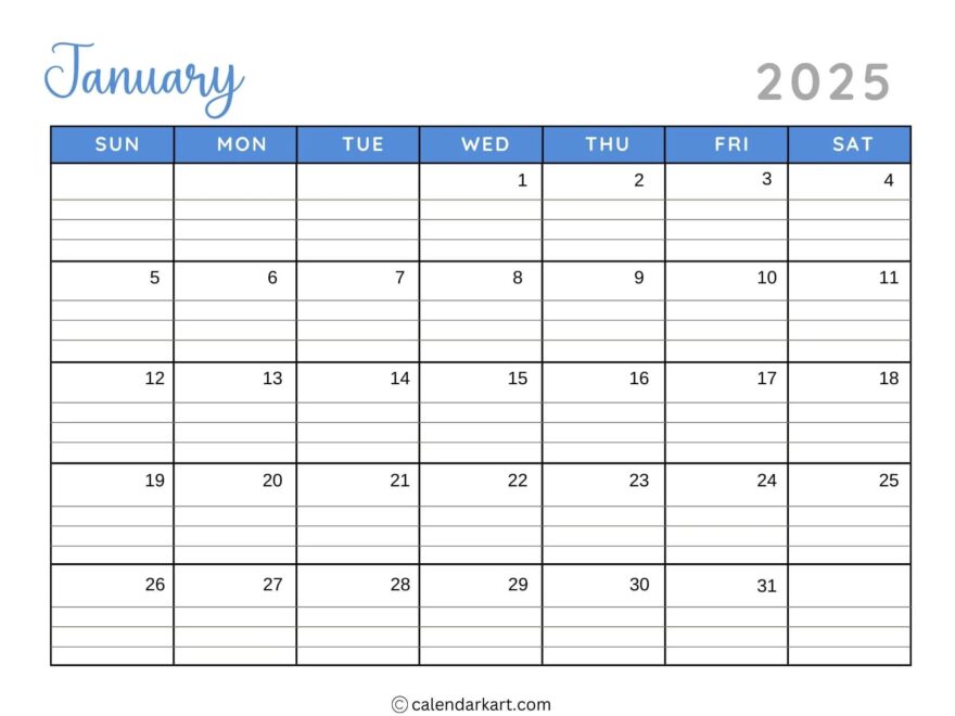 40 Printable January 2025 Calendars Free Pdf Calendarkart