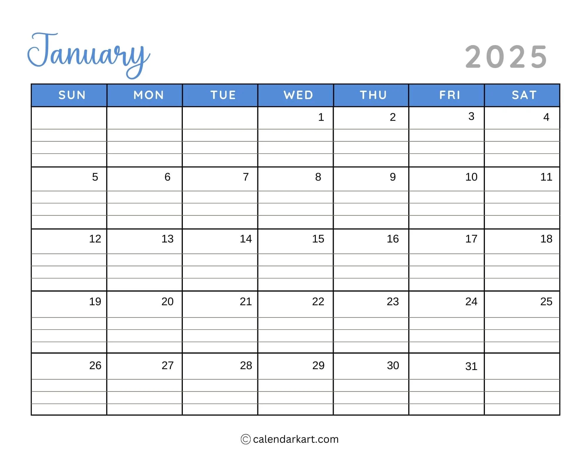 2025 Blank Calendar Free