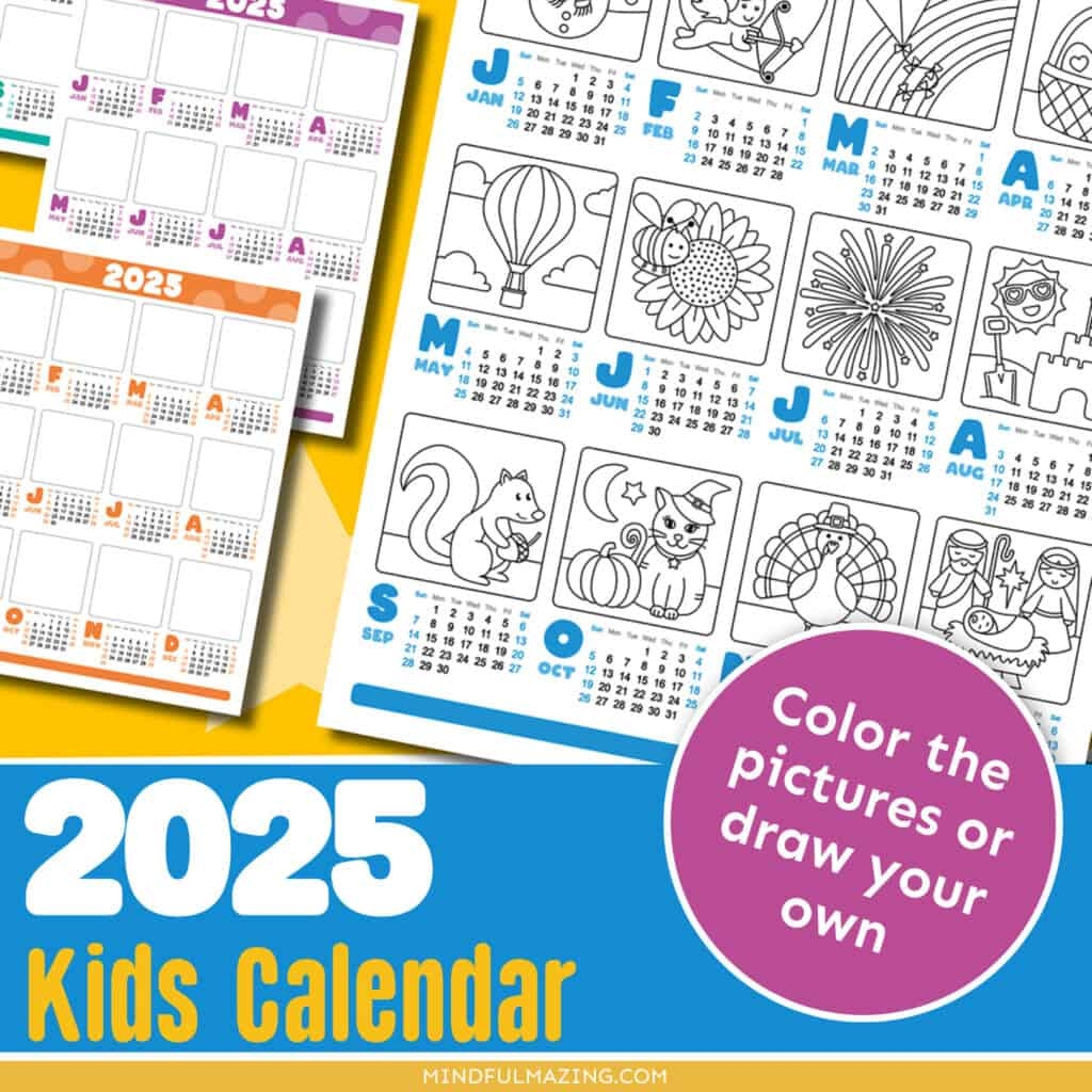 8 Free One Page Yearly Calendars For 2025 Color Draw Mindfulmazing